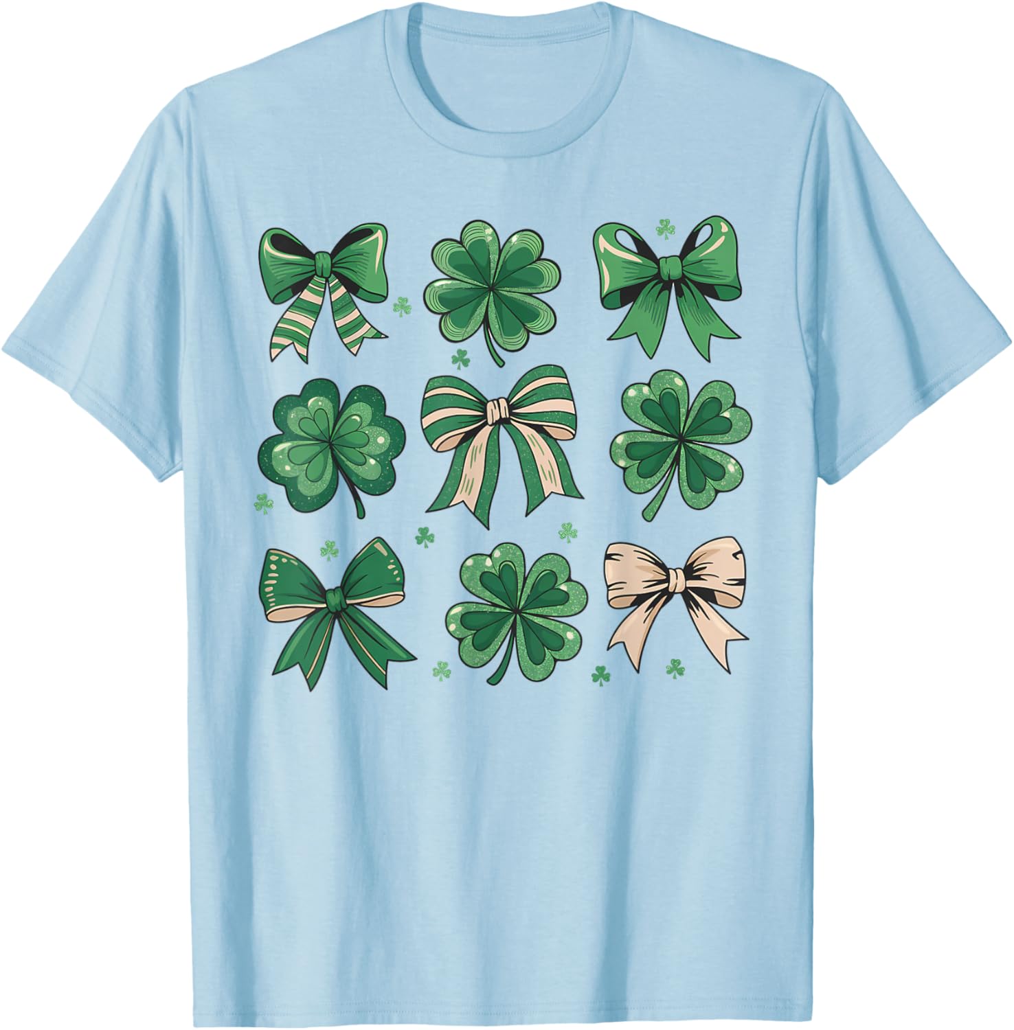 Cute Retro St Patricks Day Shamrock Bow T-Shirt for Festive Fun - 25