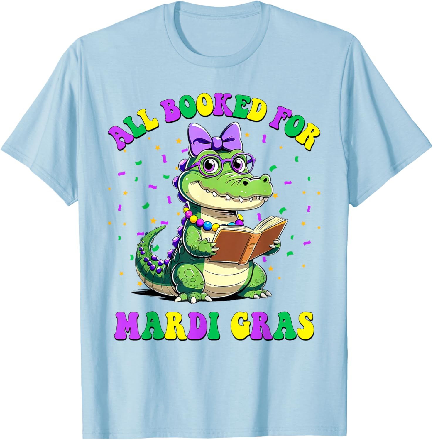 Mardi Gras Crocodile Teacher T-Shirt for Book Lovers and Readers - 21