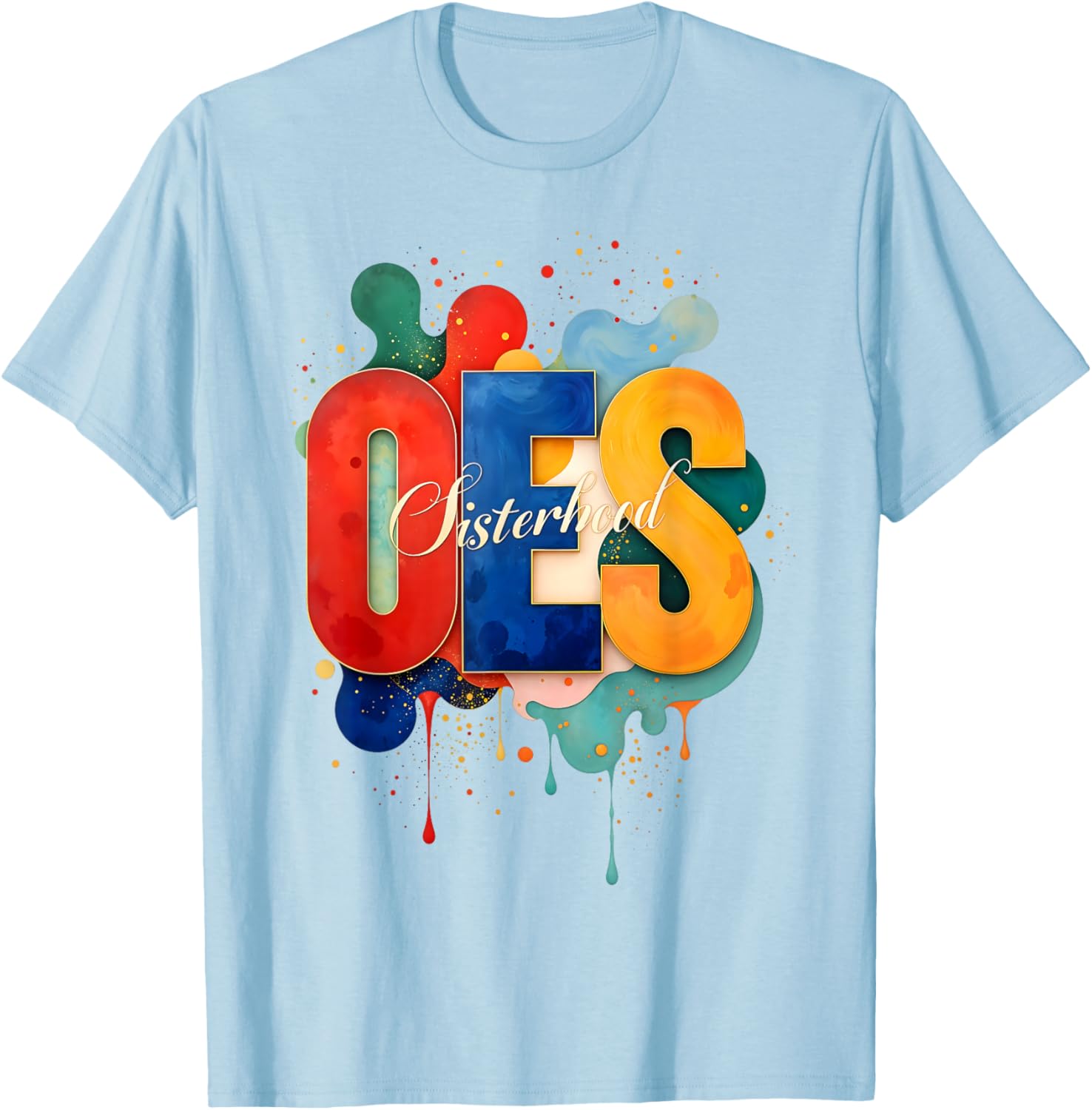 Colorful OES Watercolor Paint Drip T-Shirt for Order of the Eastern Star - 22