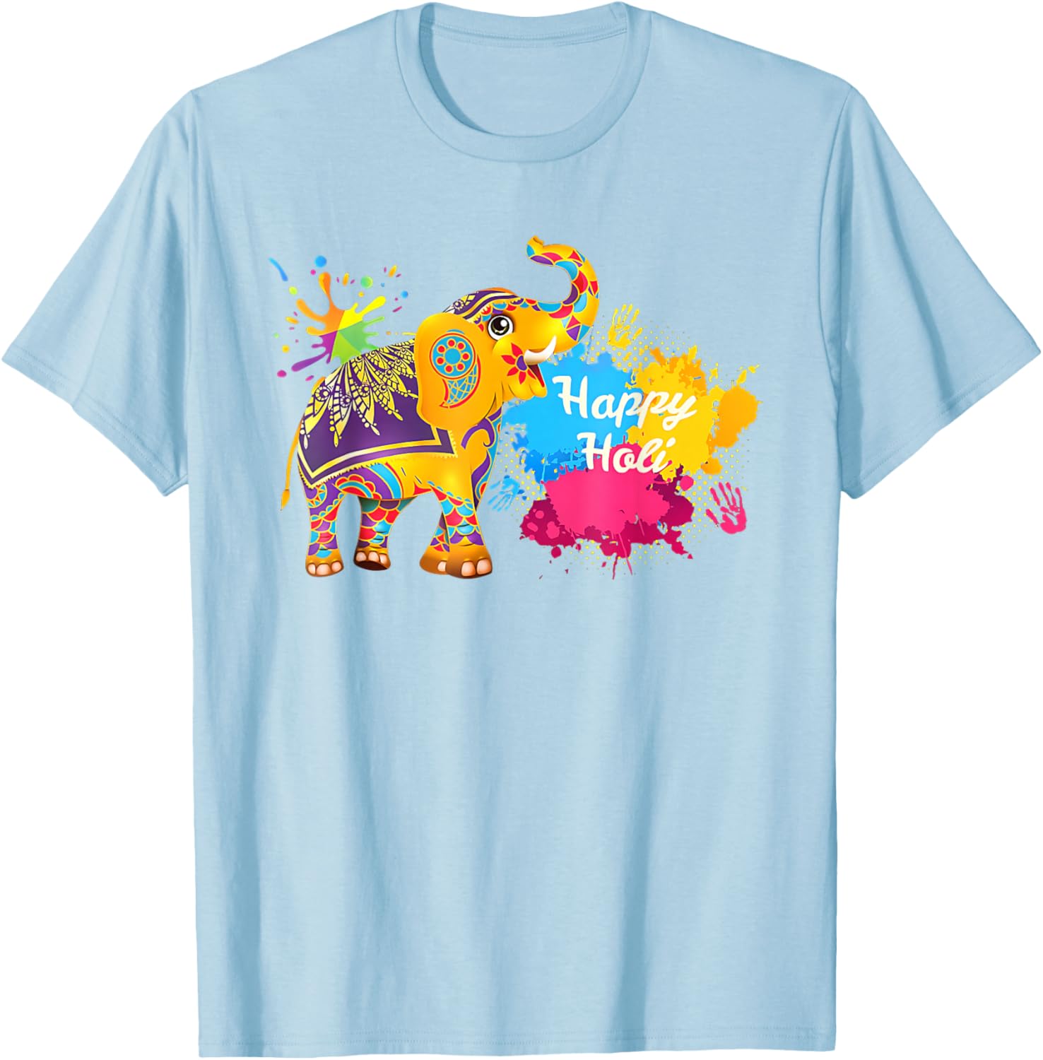 Happy Holi Elephant T-Shirt for Men, Women, and Kids - Colorful India Apparel - 8