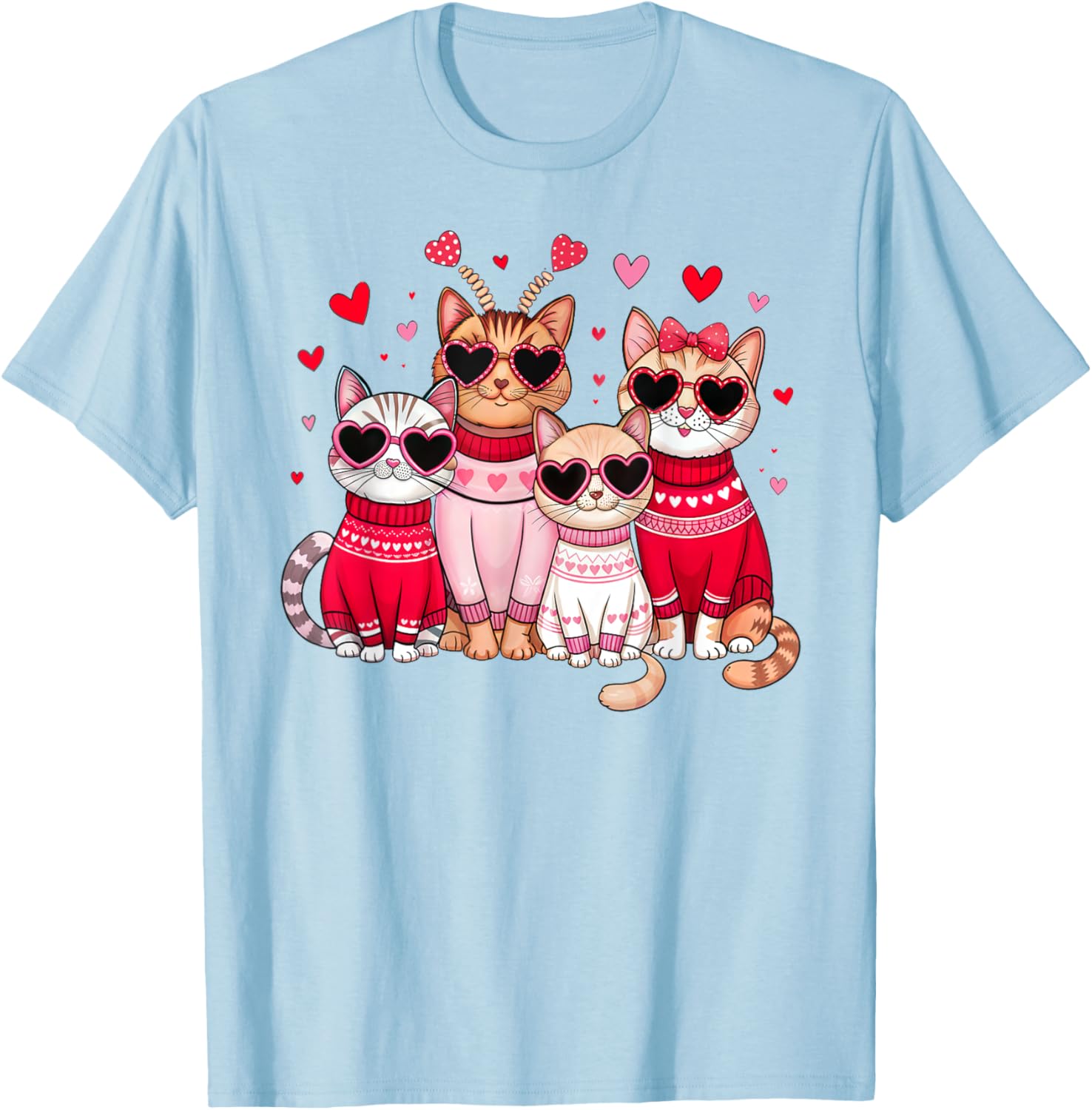 Retro Cat Heart Valentine's Day T-Shirt for Men and Boys, Cute Love Tee - 6