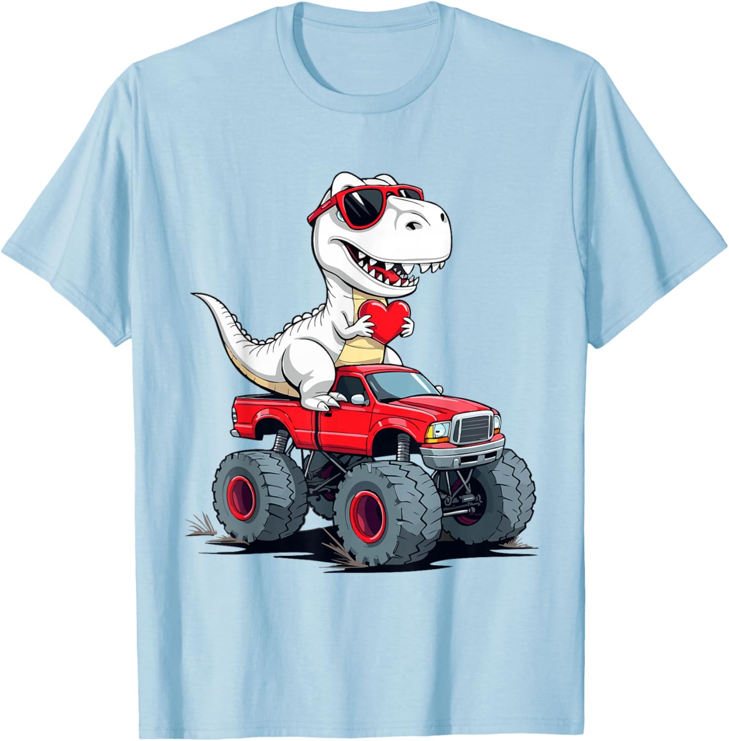 Fun Valentine's Day Dinosaur Monster Truck T-Shirt for Boys and Girls - 16