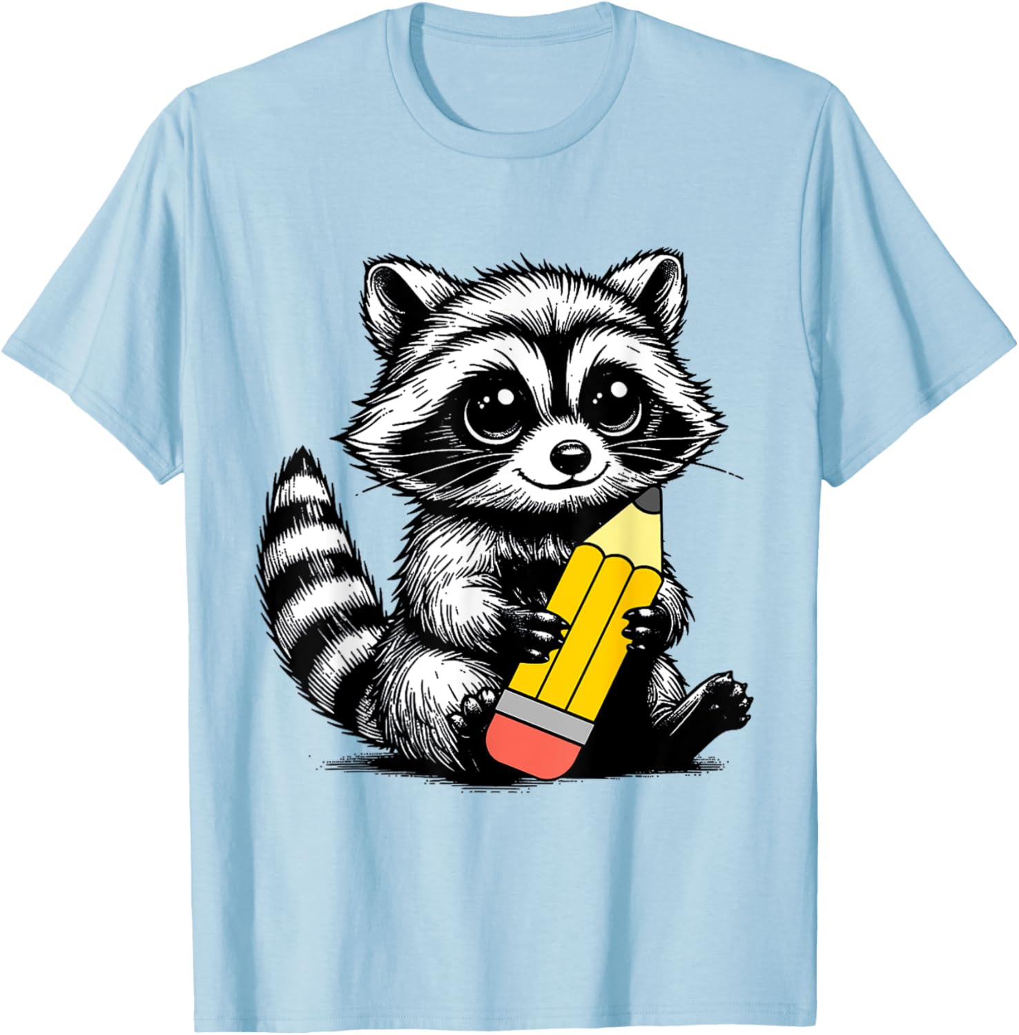 Cute Raccoon Teacher T-Shirt with Pencil Design for Animal Lovers - 14
