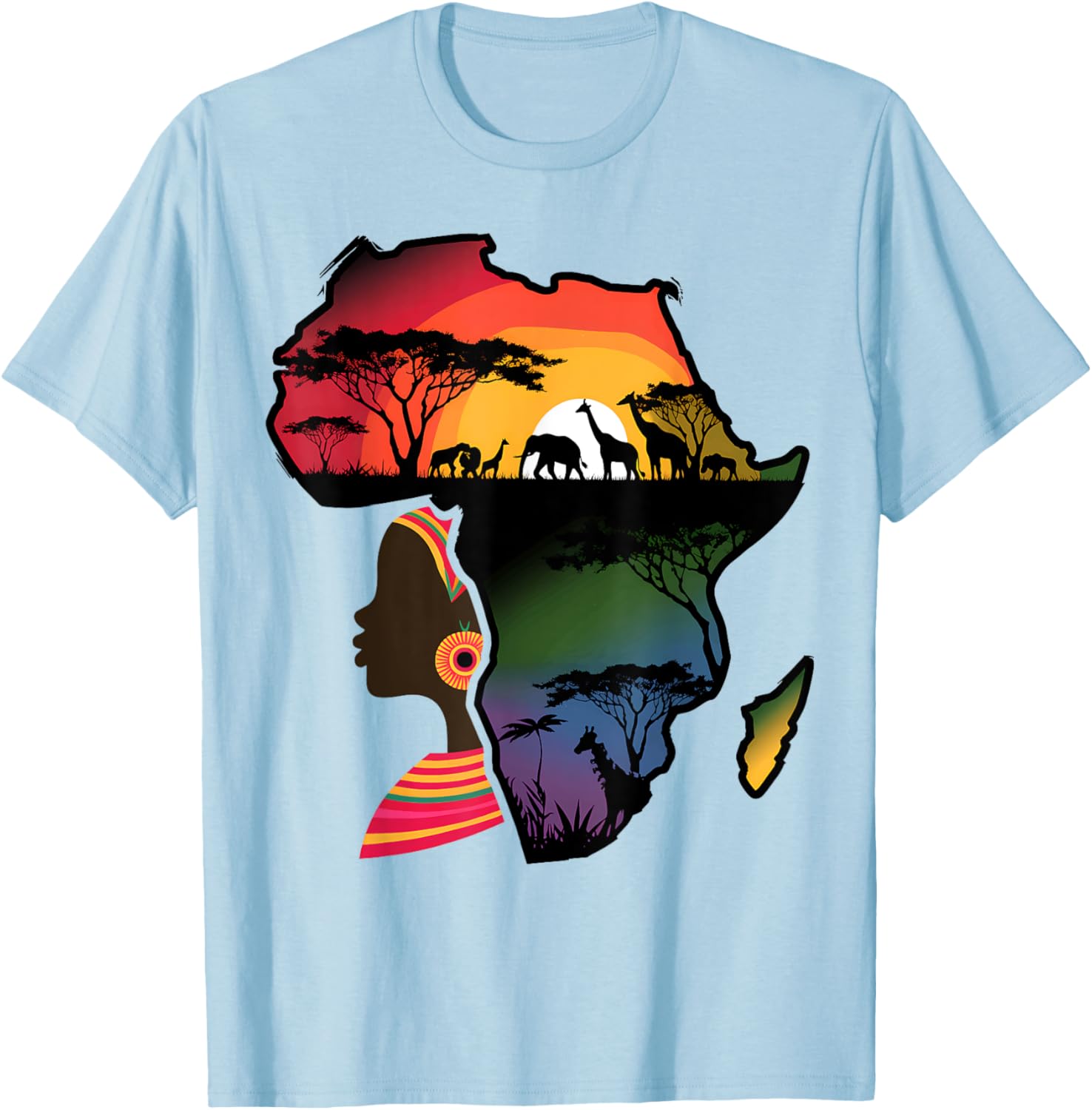Black Women Afro Map Safari Animals T-Shirt Celebrating African Heritage - 2
