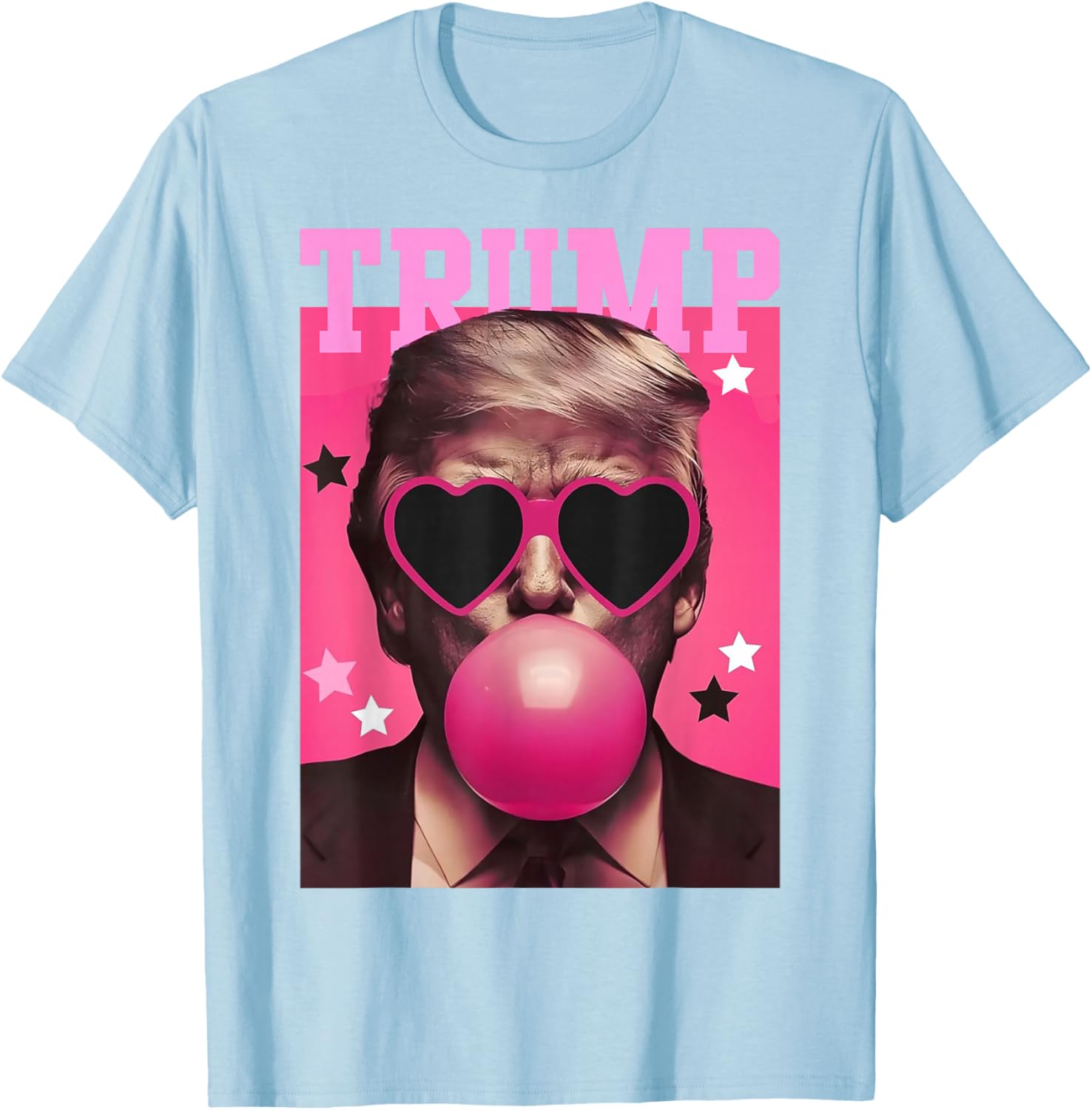 Funny Trump Bubble Gum Pink T-Shirt with Heart Sunglasses for Trendy Vibes - 13