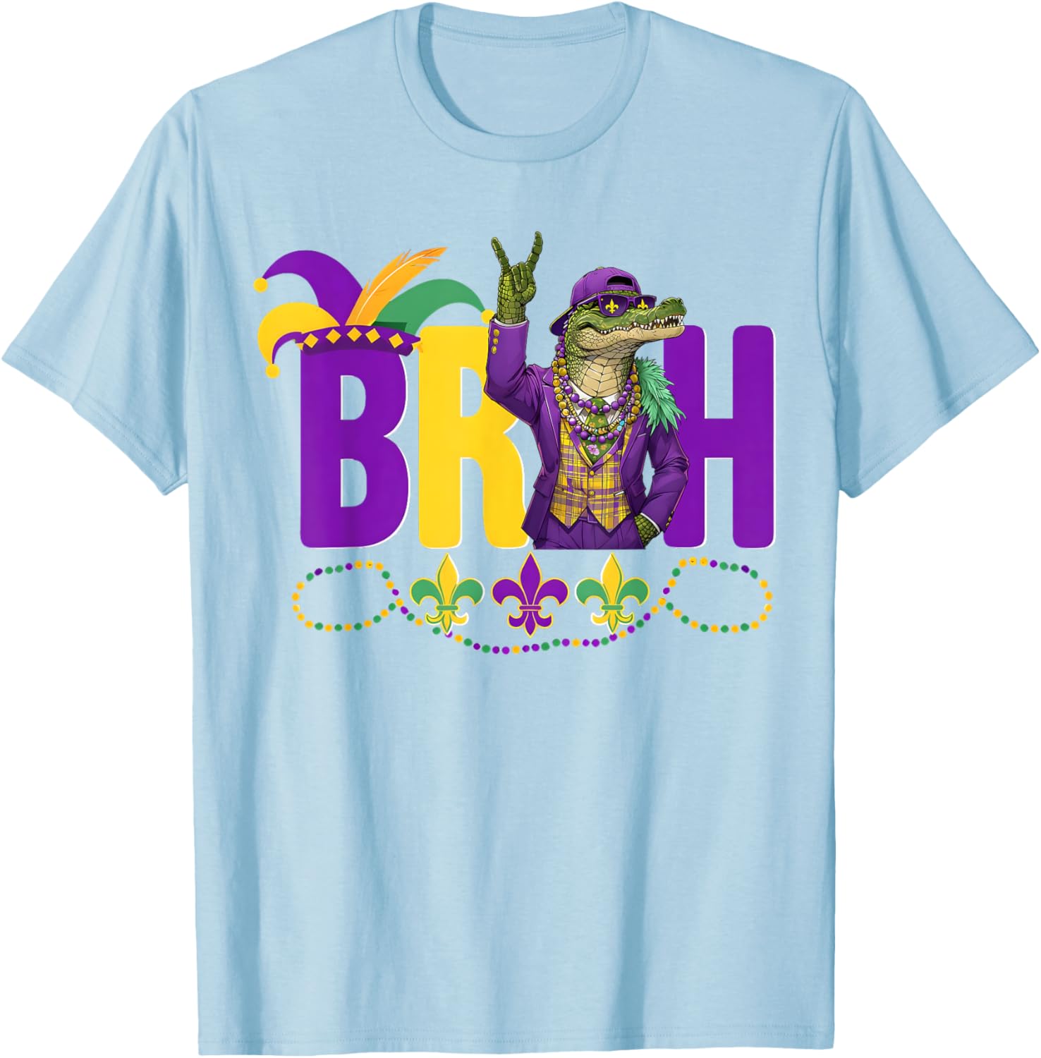 Bruh Mardi Gras Alligator Funny Meme T-Shirt for Boys and Teens - 3