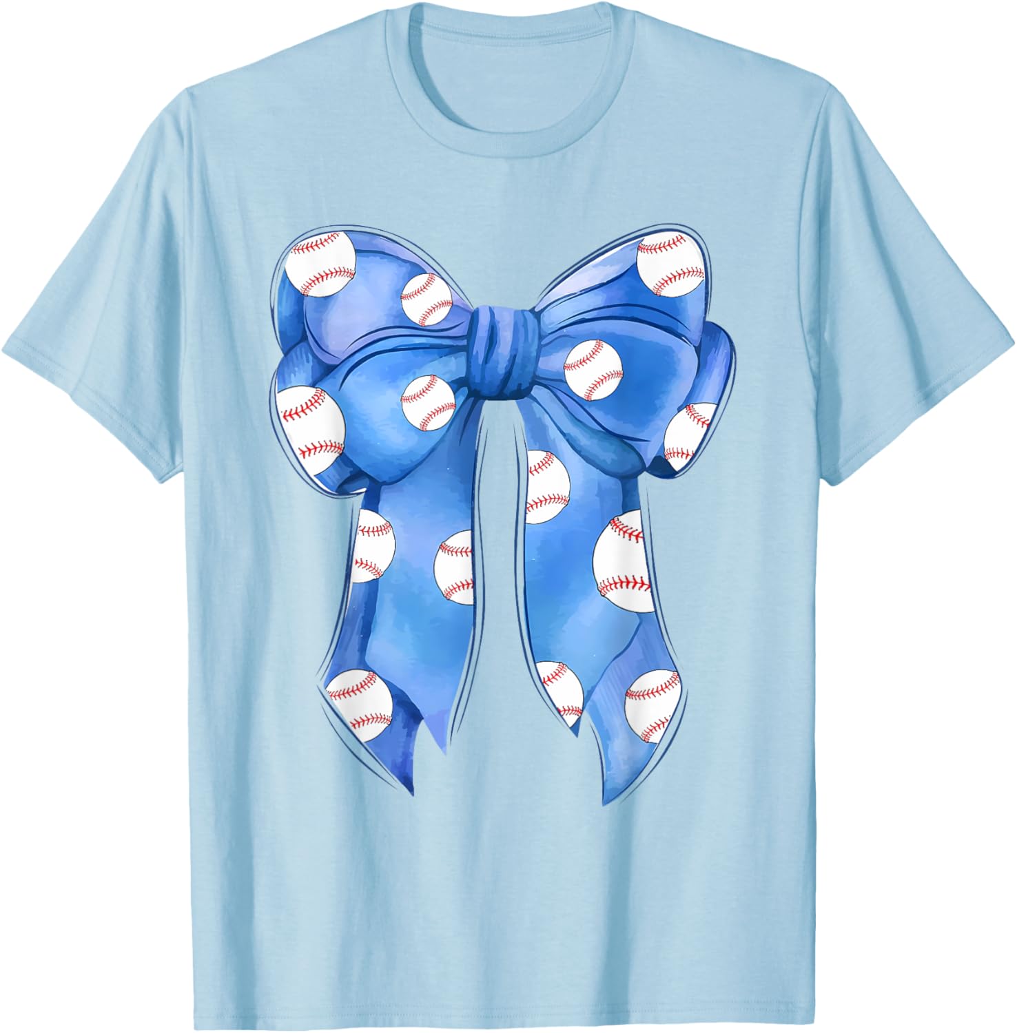 Funny Baseball Blue Team T-Shirt with Coquette Bow for Fans and Players - 16