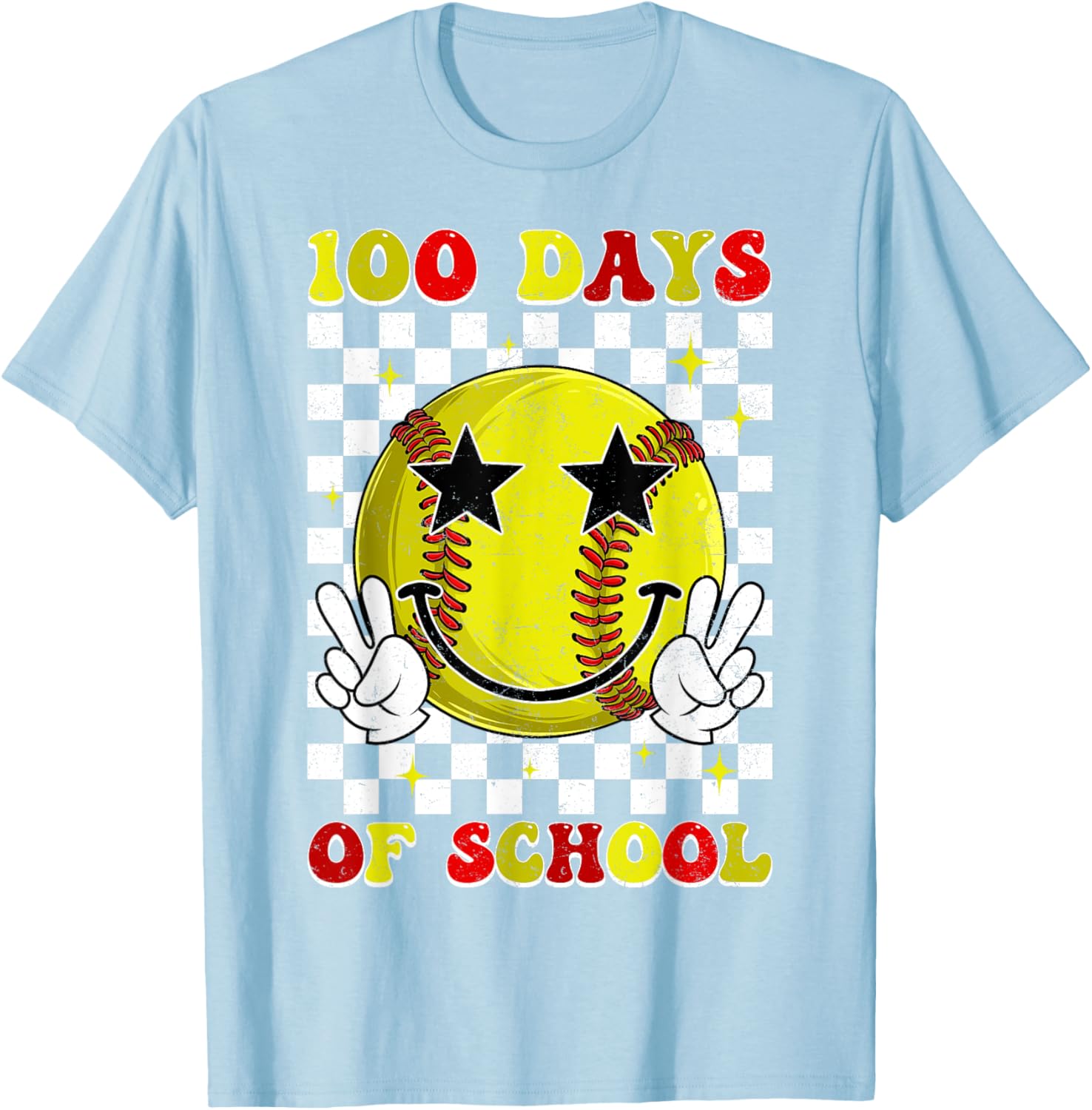Groovy 100 Days Smarter Softball T-Shirt for Boys, Fun School Style - 8