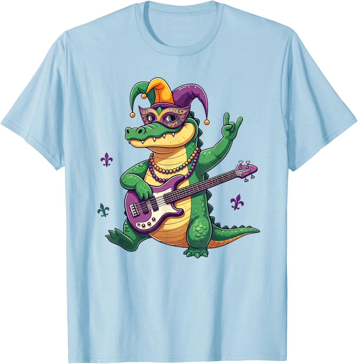 Bass Guitar Alligator Mardi Gras T-Shirt for Men, Women, and Kids - 13