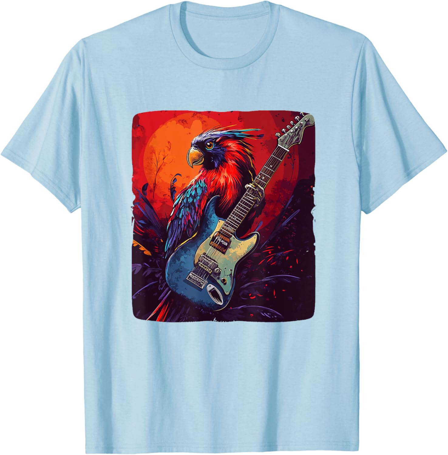 Trendy Rock Vibes Electric Guitar Bird T-Shirt for Music Lovers - 17
