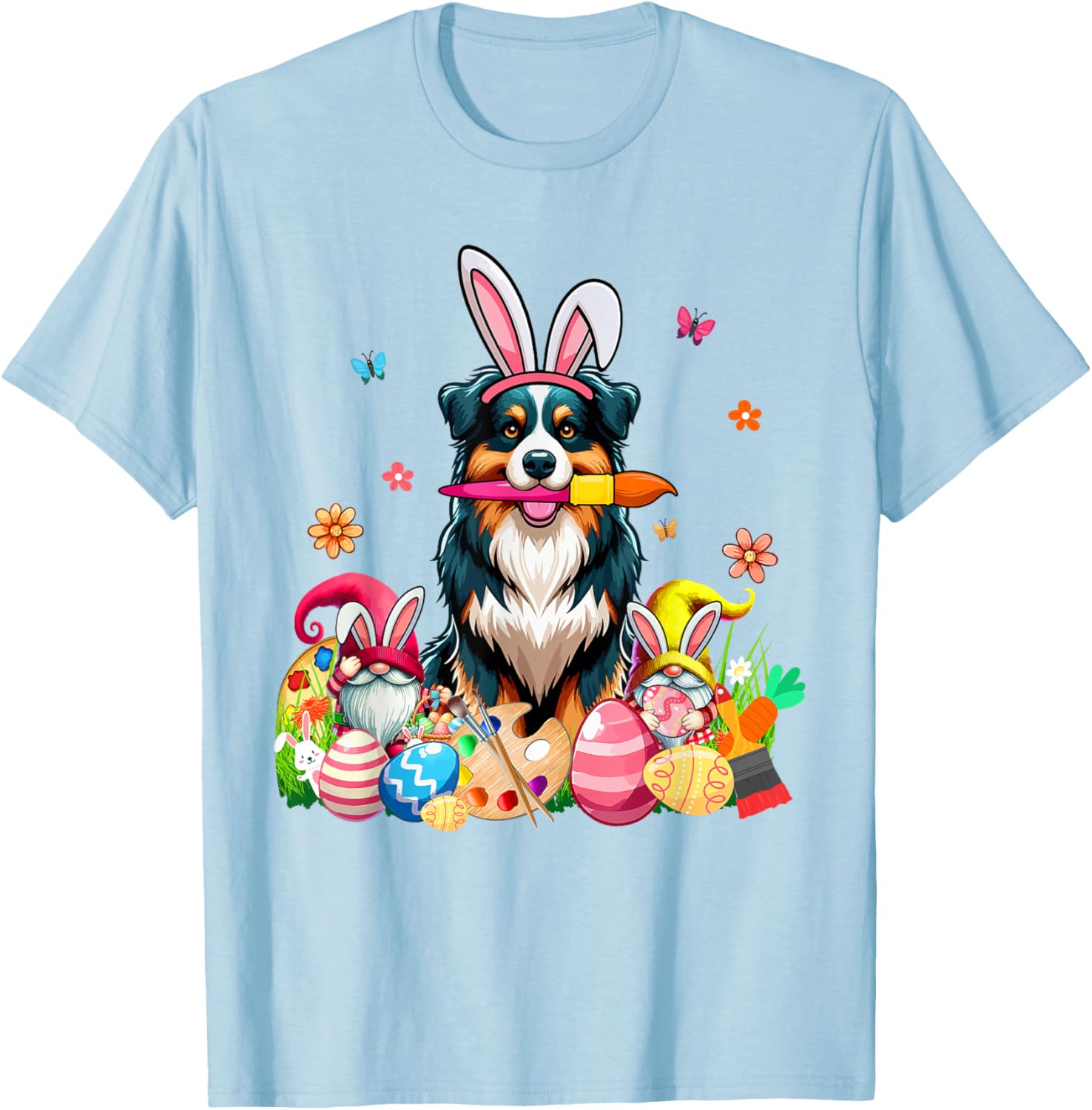 Cute Australian Shepherd Bunny Painting Easter Eggs Gnomes T-Shirt - 22