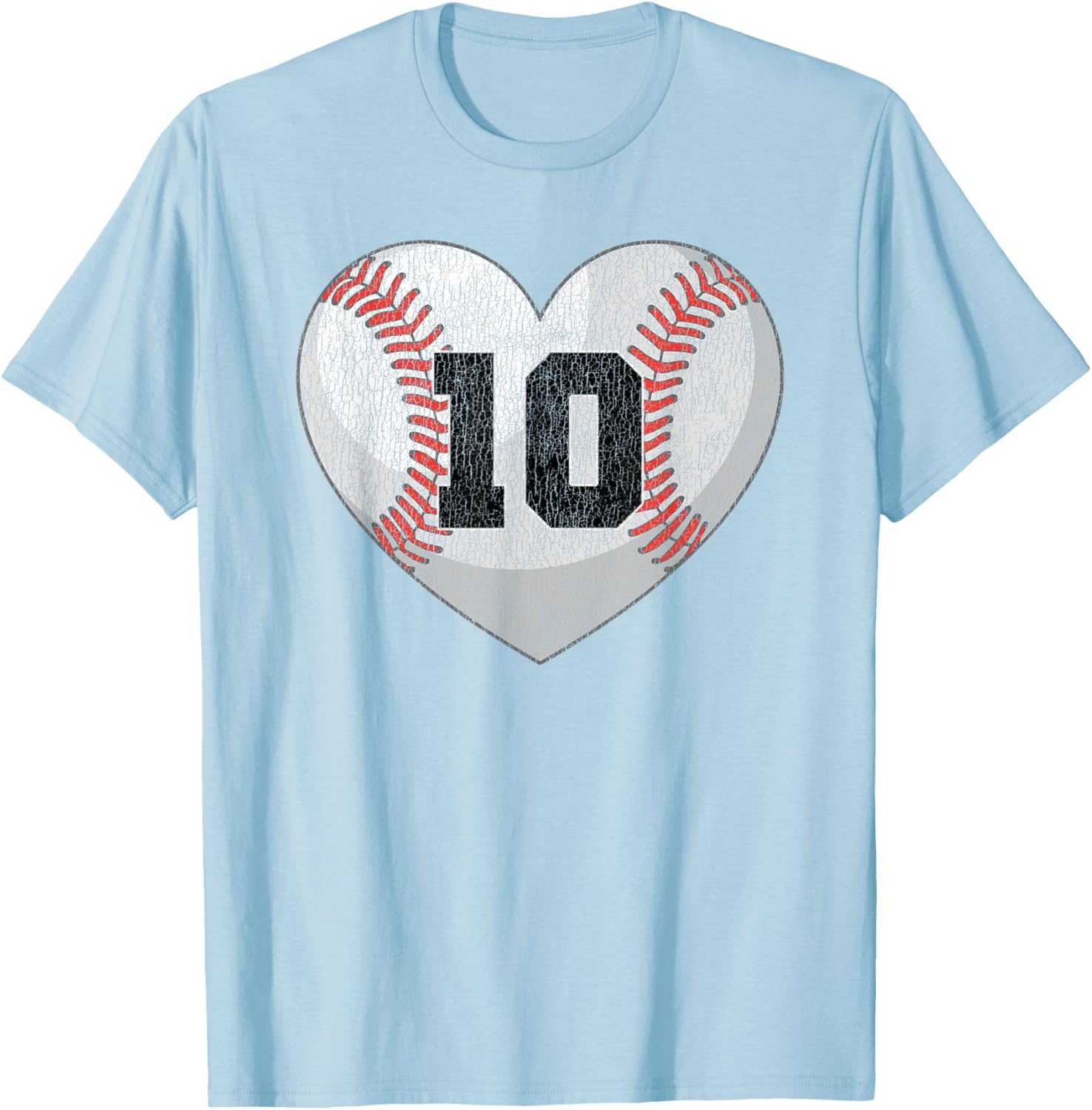 Baseball Mom T-Shirt with Distressed Heart and Number 10 Design - 23