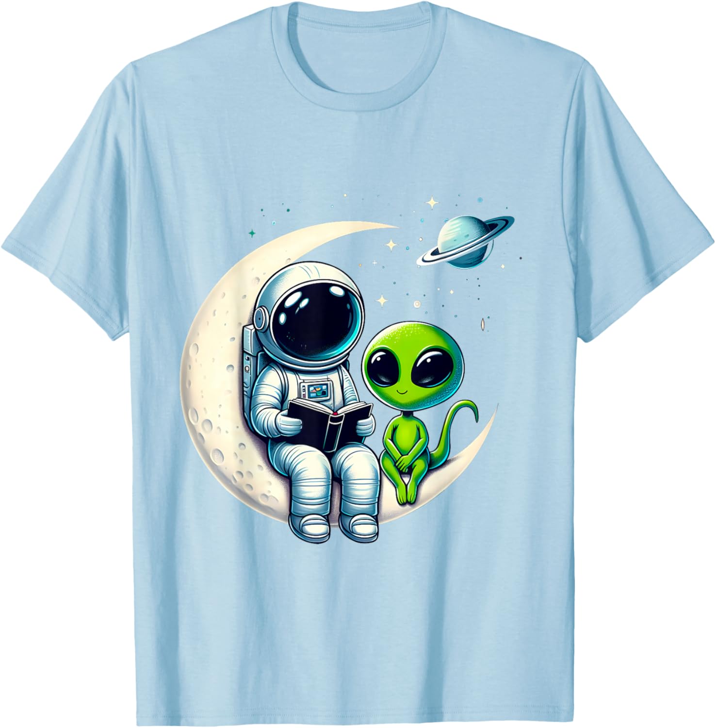 Astronaut Reading to Alien Kids T-Shirt for Space Lovers and Dreamers - 4