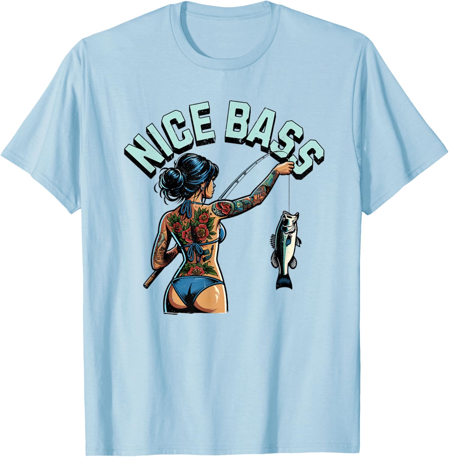 Stylish Bass Fishing Woman in Bikini T-Shirt for Outdoor Enthusiasts - 1