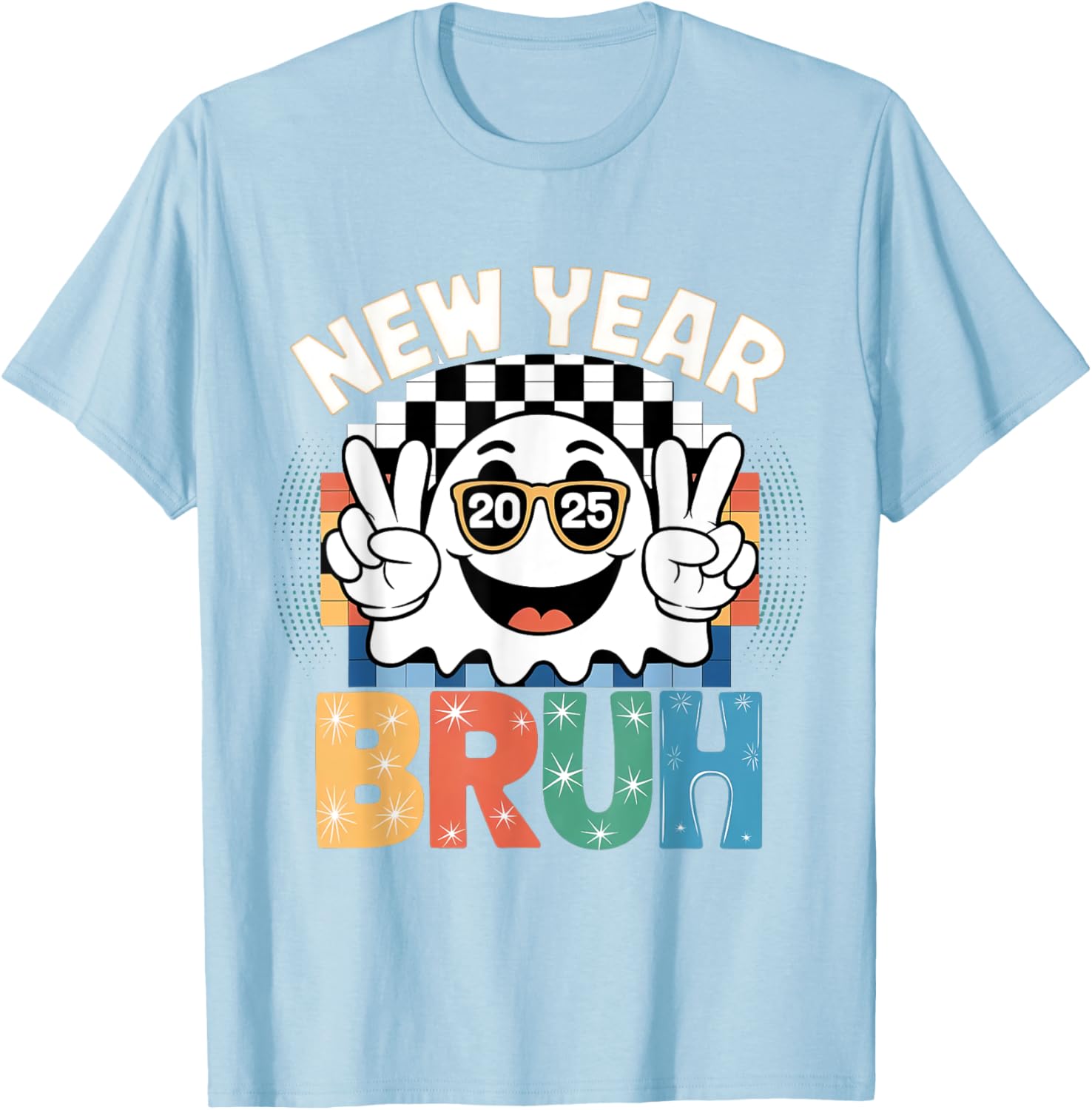 Cute Boo Ghost Happy New Year 2025 Vibes Funny Retro T-Shirt - 20