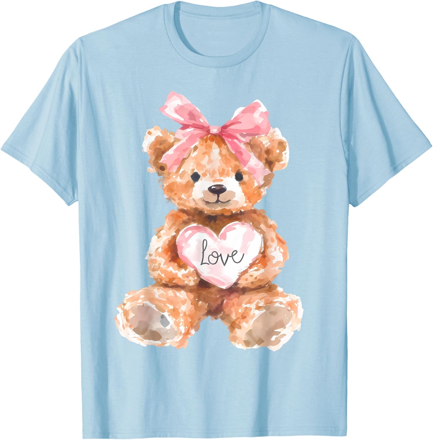 Watercolor Bear with Pink Bow Cute Valentine T-Shirt for Women and Girls - 23