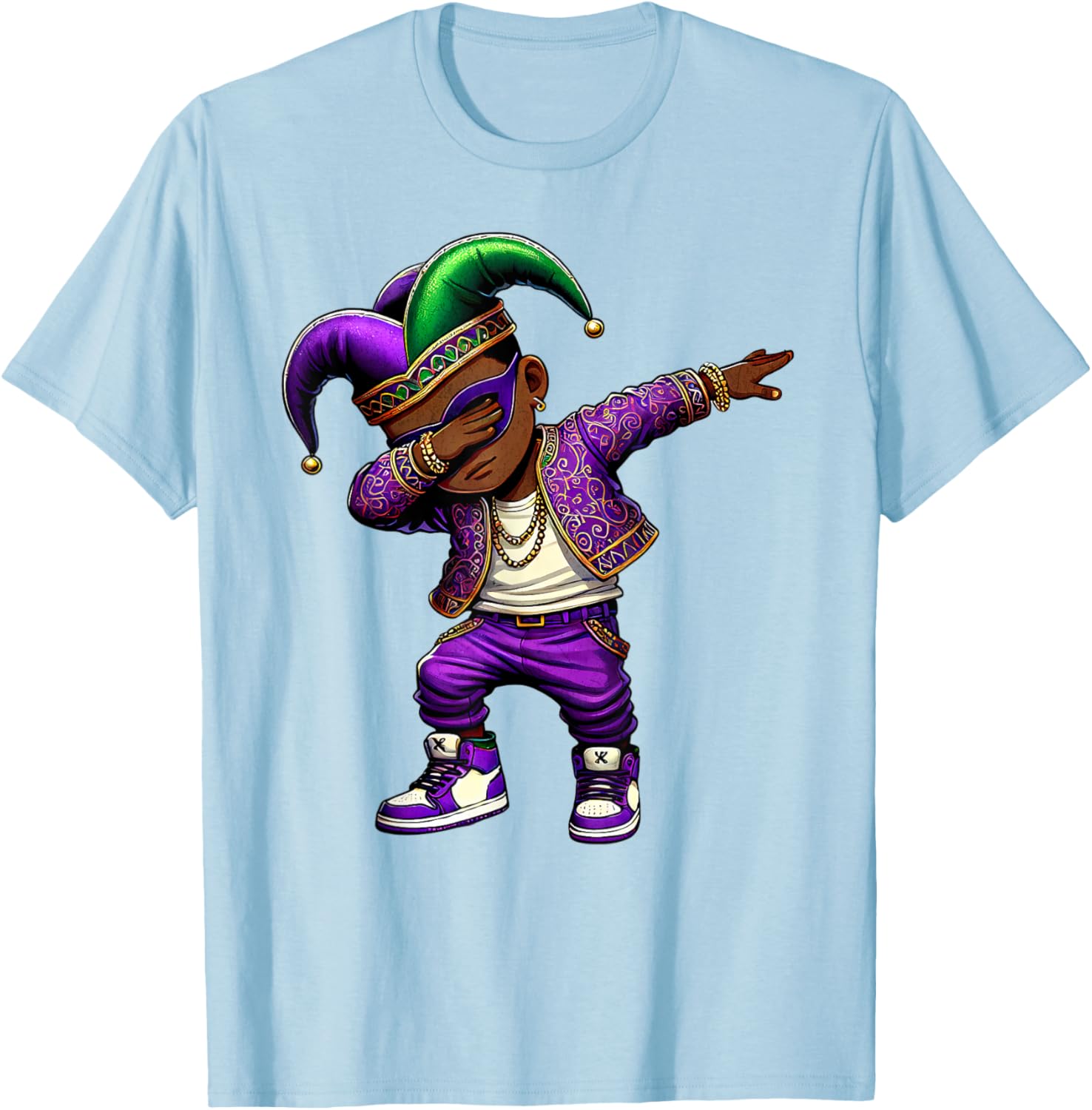 Funny Mardi Gras Jester Hat T-Shirt for Black Kids - Dabbing Boy Design - 29
