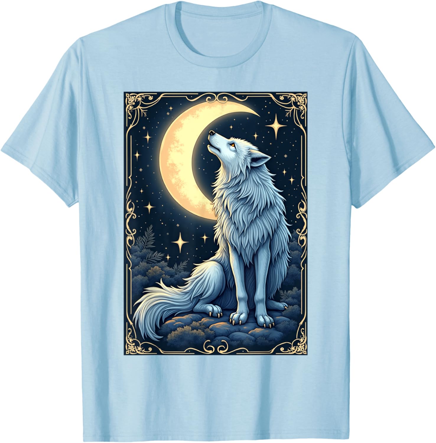 Mystical Wolf Under Moonlight T-Shirt for Celestial Art Lovers - 8