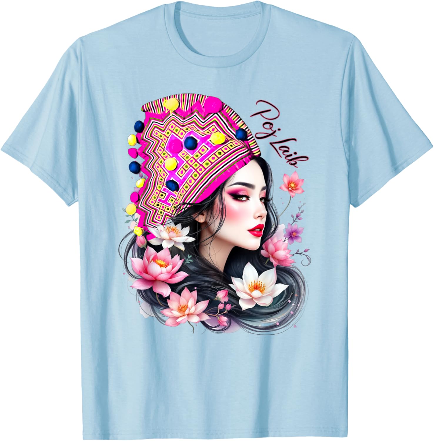 Hmong Proud Floral T-Shirt for Adults and Kids – Lightweight Black Tee - 18