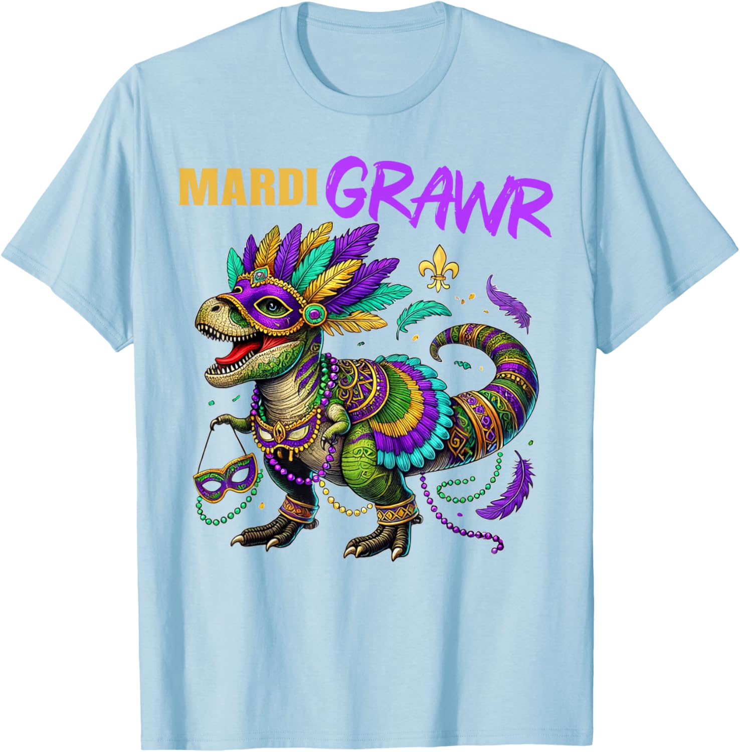 Funny T Rex Dinosaur Mardi Gras Party T-Shirt for Dino Lovers - 29