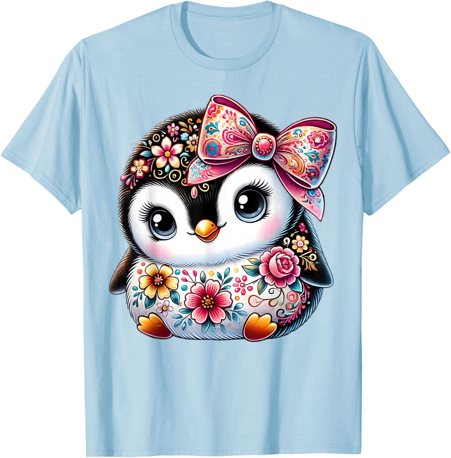 Cute Penguin Lover Floral Graphic T-Shirt for Girls and Women - 18