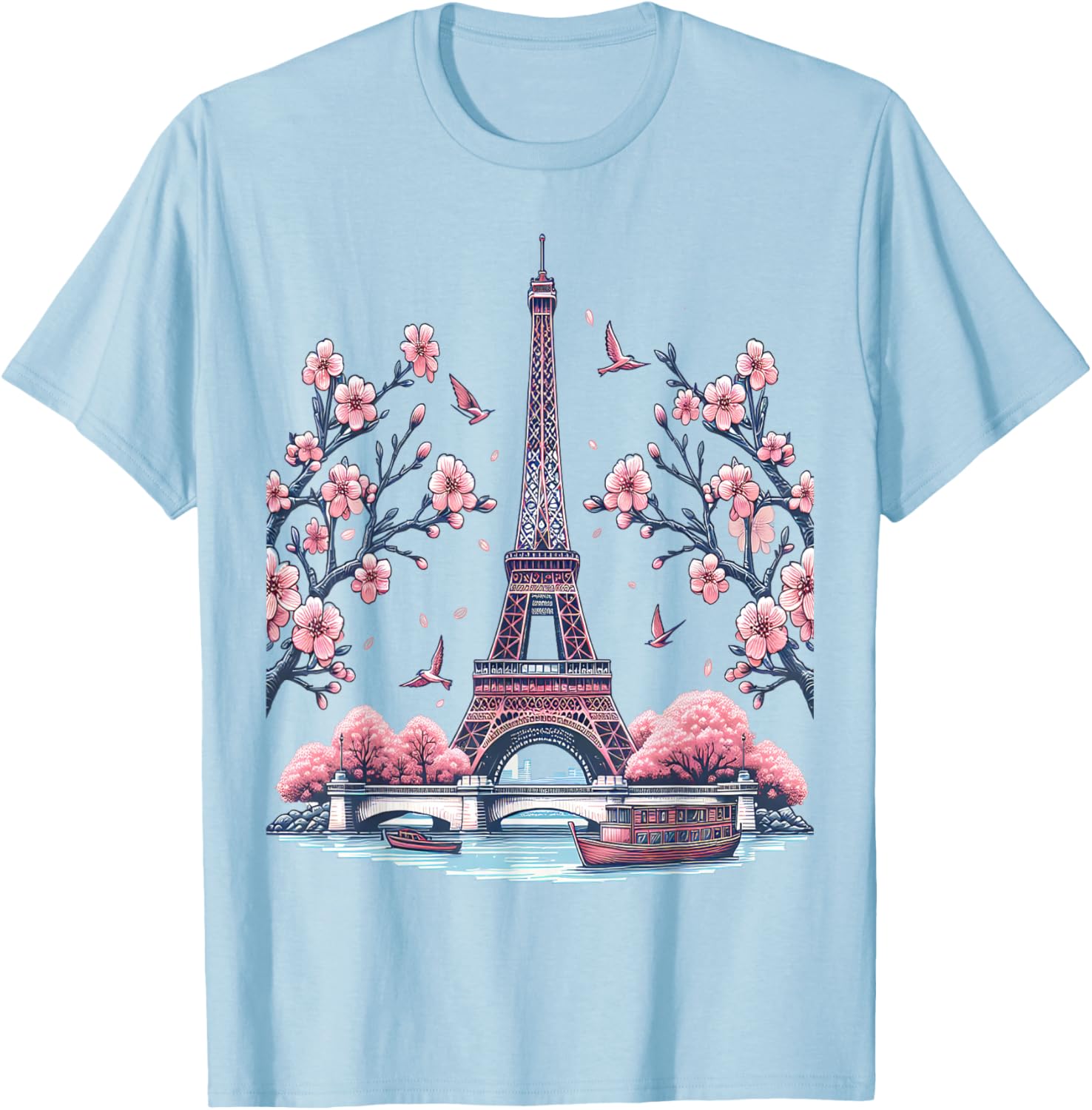 Parisian Souvenir Eiffel Tower Cherry Blossom T-Shirt for Travelers - 9
