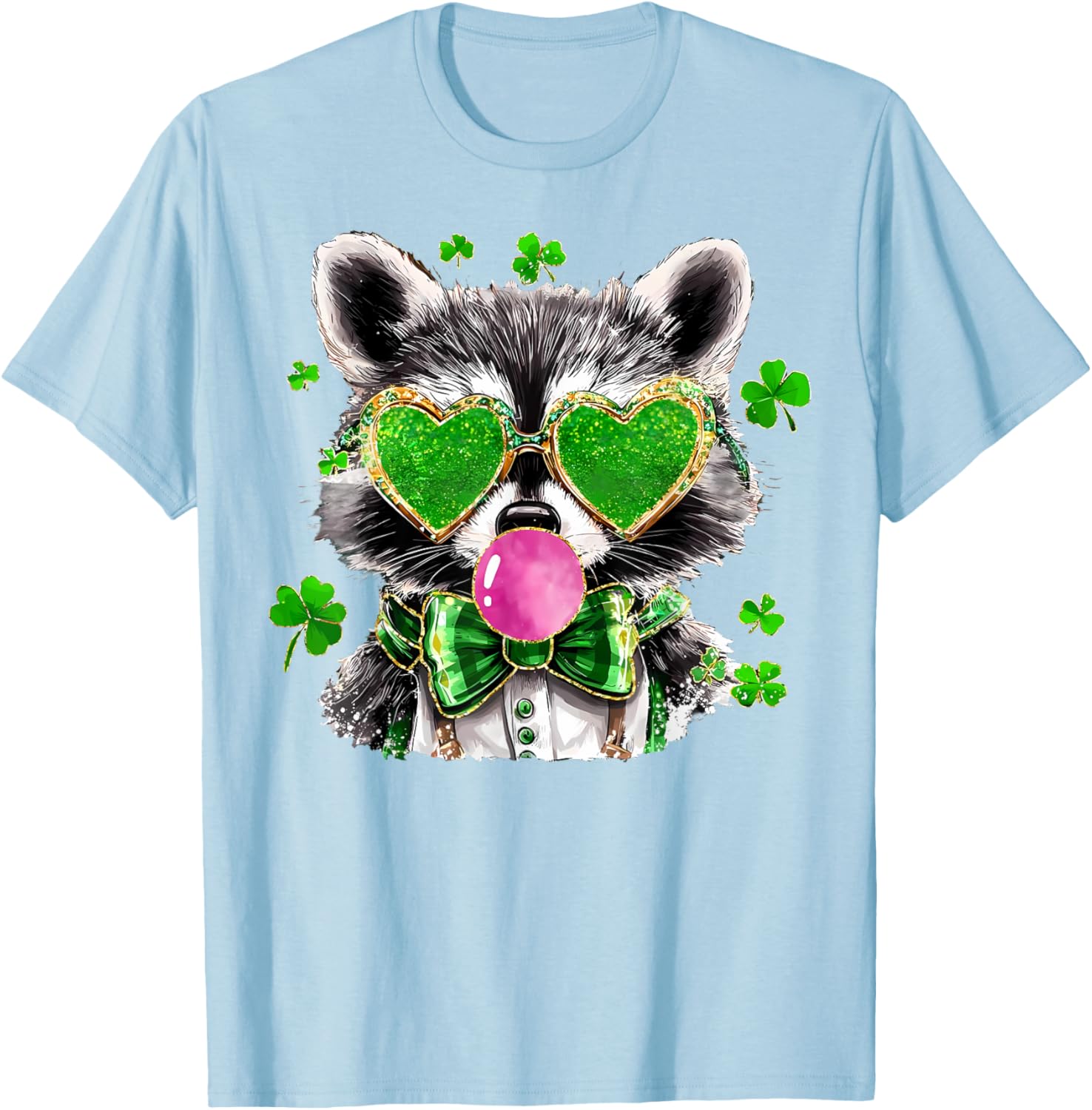 Lucky Racoon Blowing Gum Funny Shamrock St Patrick's Day T-Shirt - 3