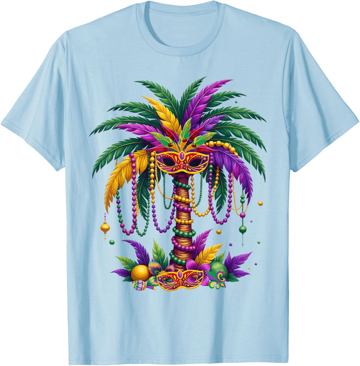 Funny Palm Tree and Beads T-Shirt for Mardi Gras Tropical Parties - 1