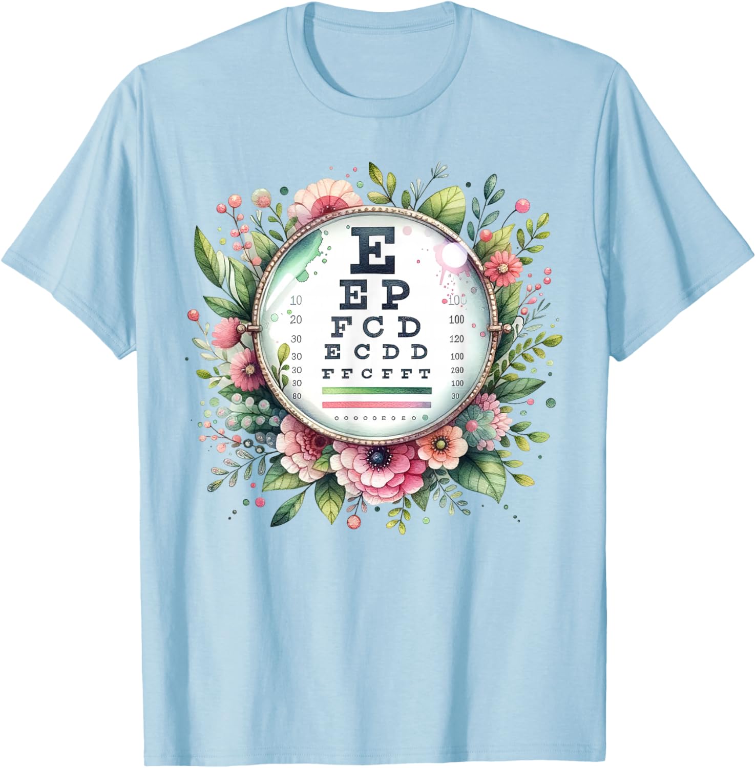 Floral Eye Chart T-Shirt for Optometrists and Eye Care Professionals - 15