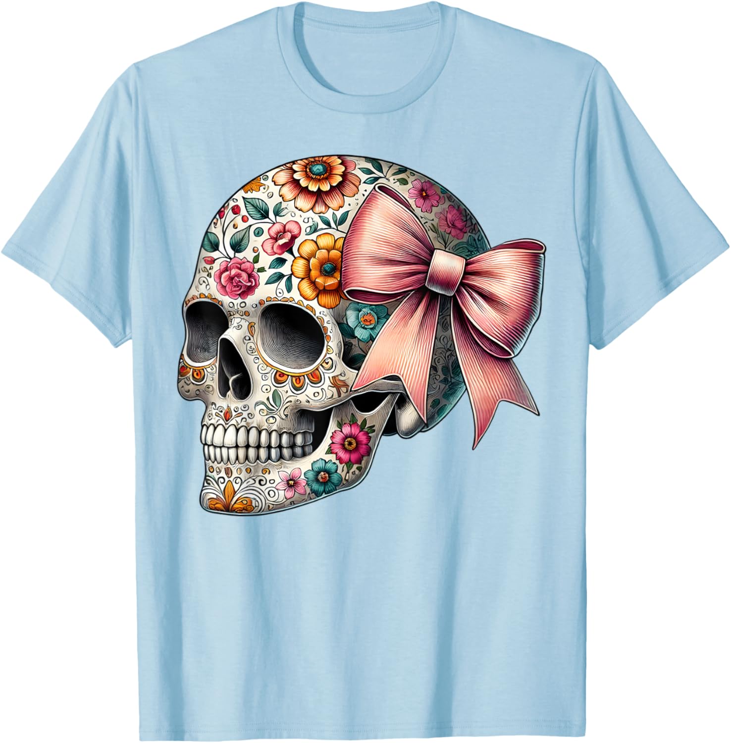Floral Sugar Skull T-Shirt for Girls and Women - Stylish Flower Design - 8