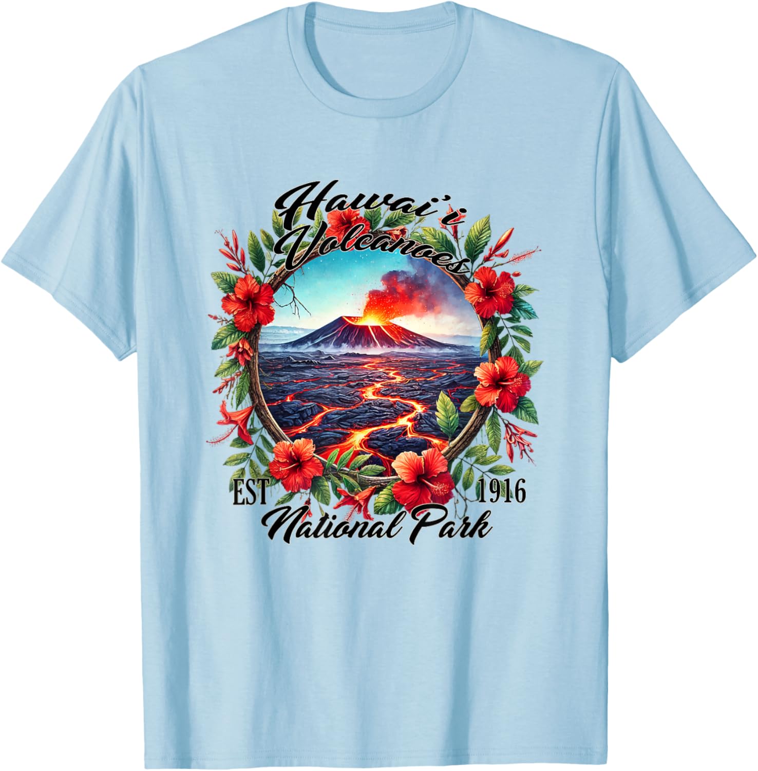 Retro Floral Hawaii Volcanoes National Park Camping T-Shirt for Outdoors - 12