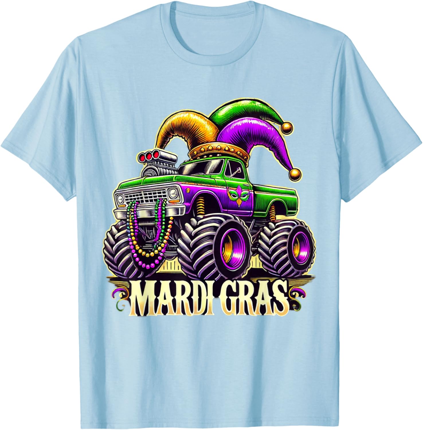 Mardi Gras Jester Carnival Monster Truck T-Shirt for Girls Kids - 8