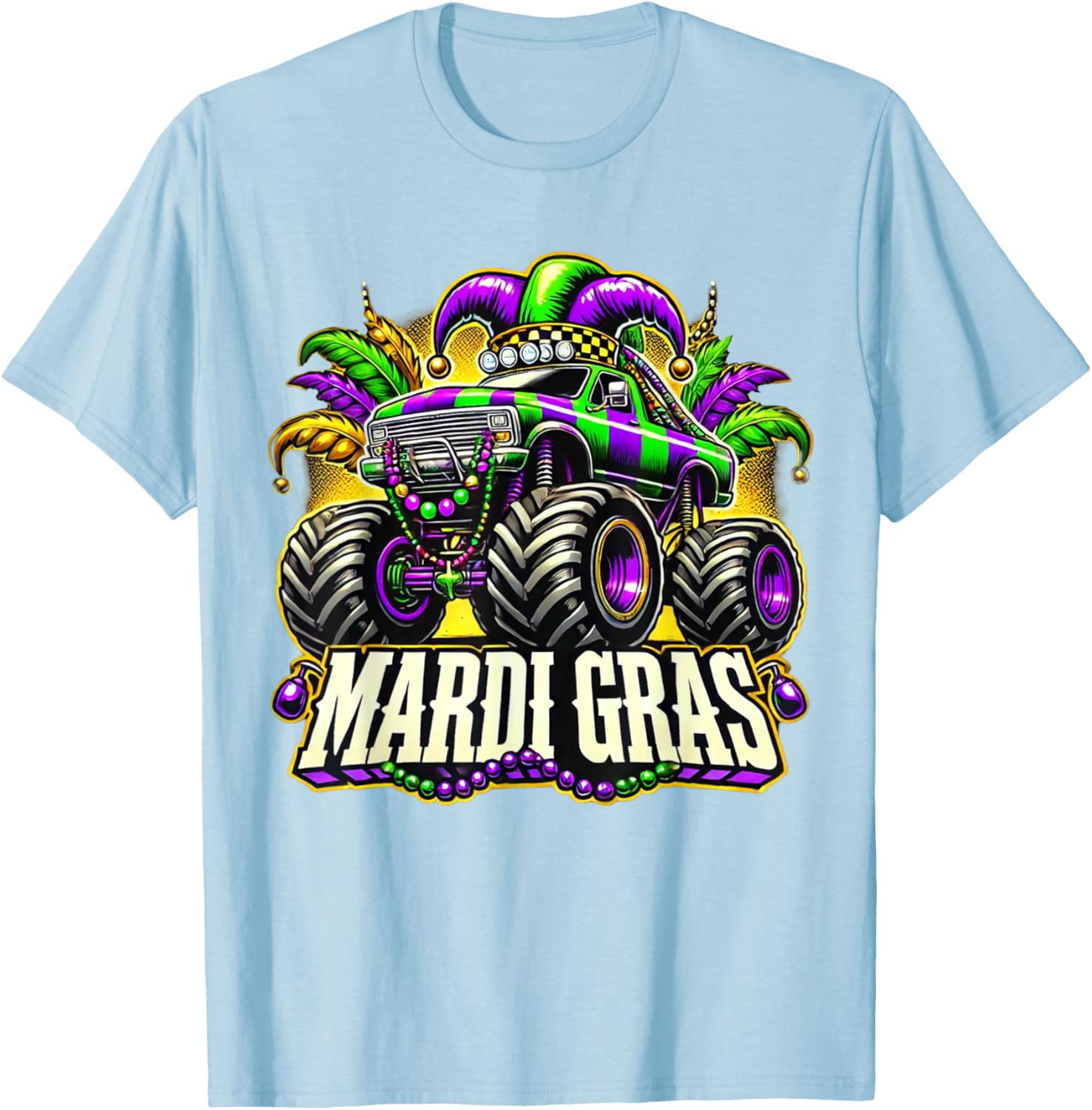 Mardi Gras Jester Monster Truck T-Shirt for Kids Fun Carnival Style - 12