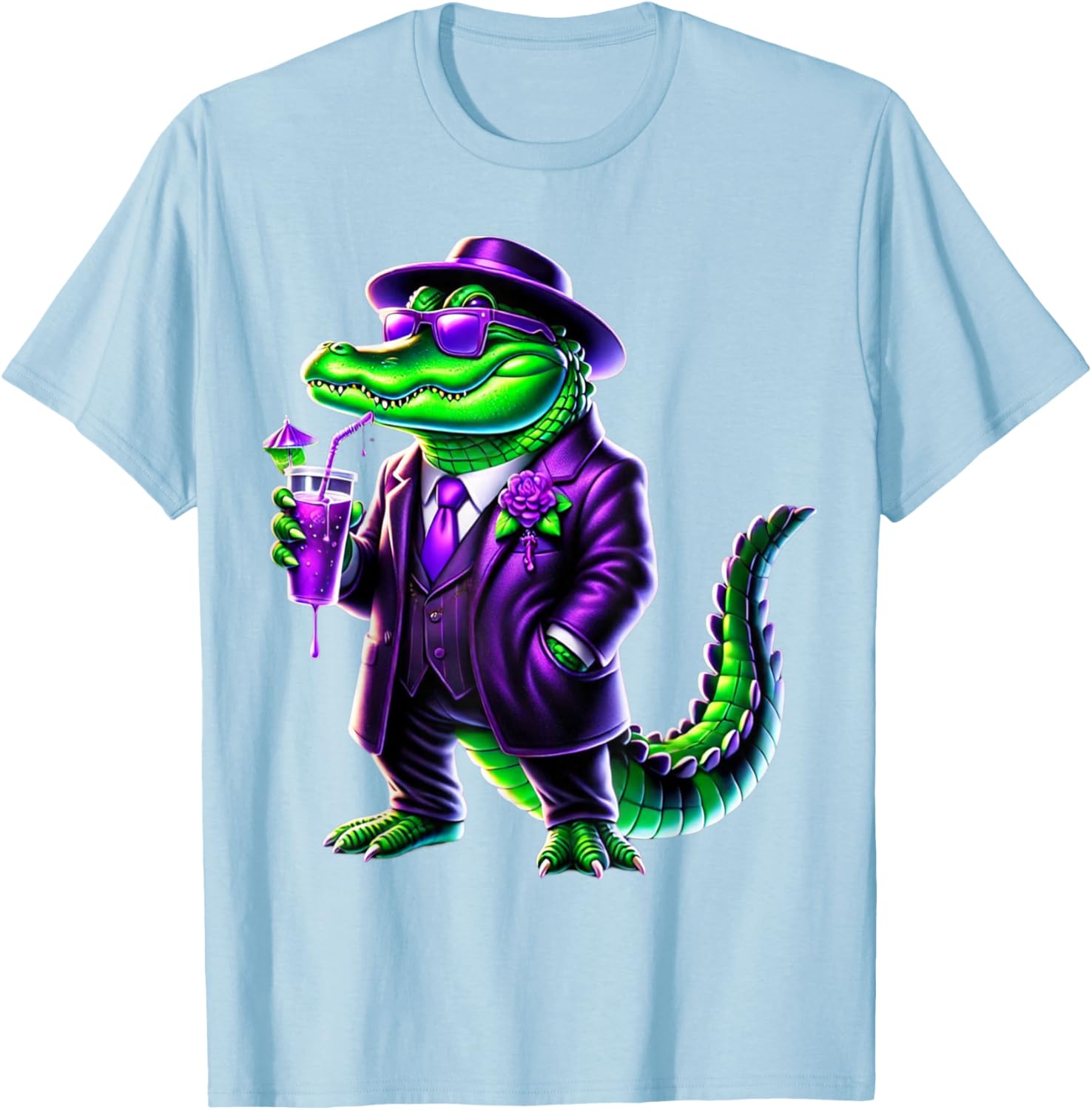 Awesome Unisex Mardi Gras T-Shirt Black Cartoon Pattern Small Crew Neck - 7