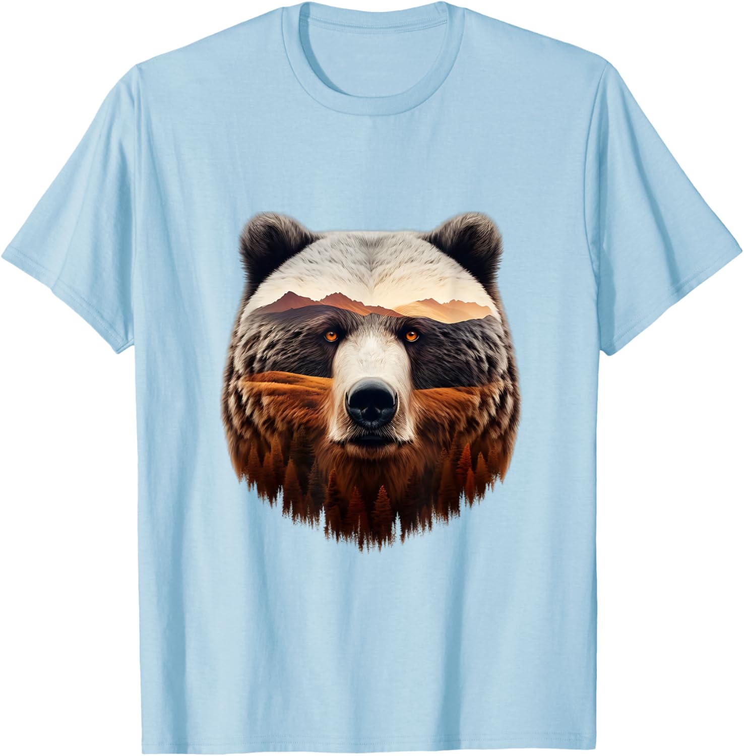 Double Exposure Grizzly Bear T-Shirt - Mountain Forest Nature Art - 7
