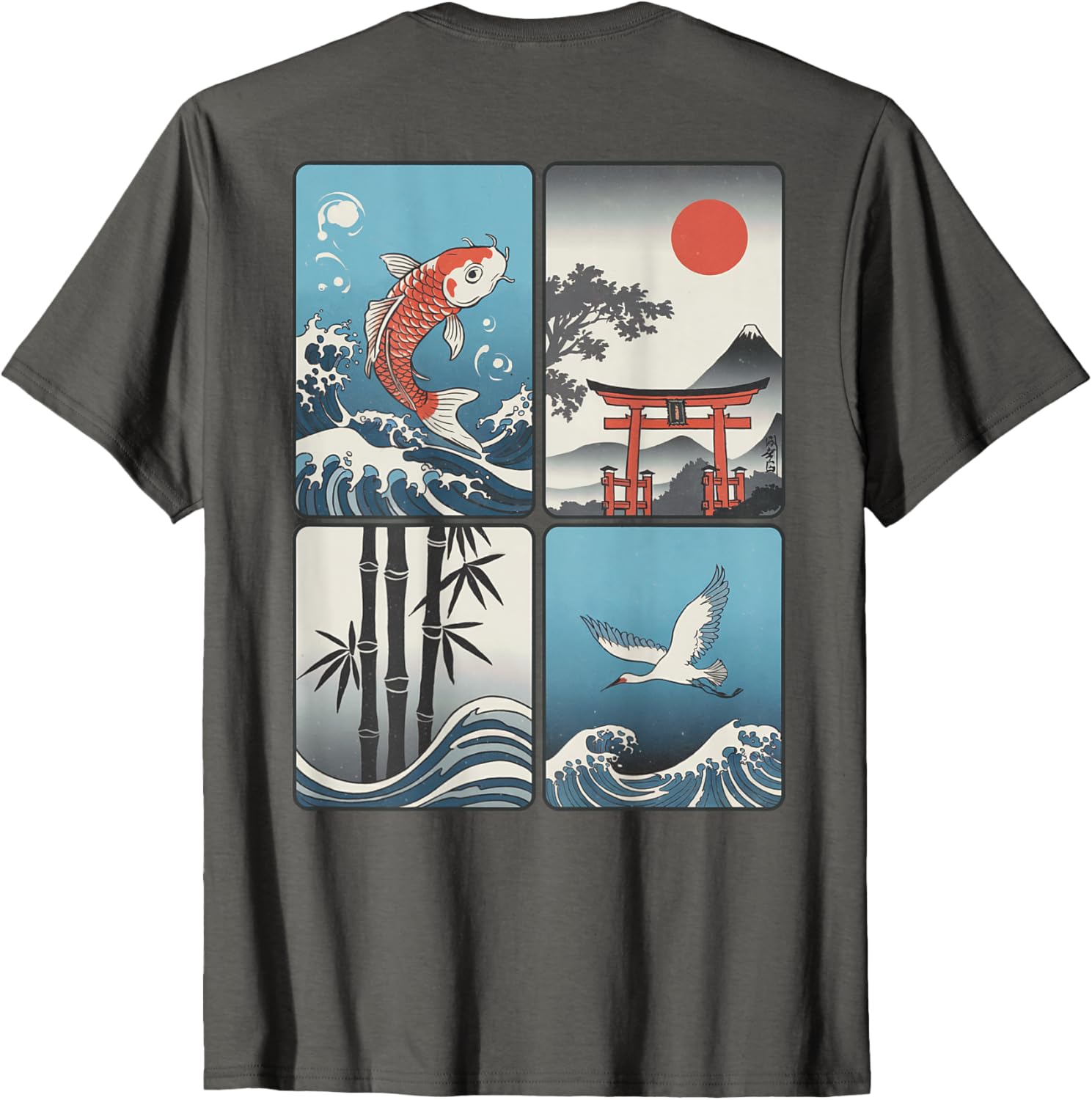 Japanese Koi Fish Great Wave Kanagawa T-Shirt with Kanji Design - 27