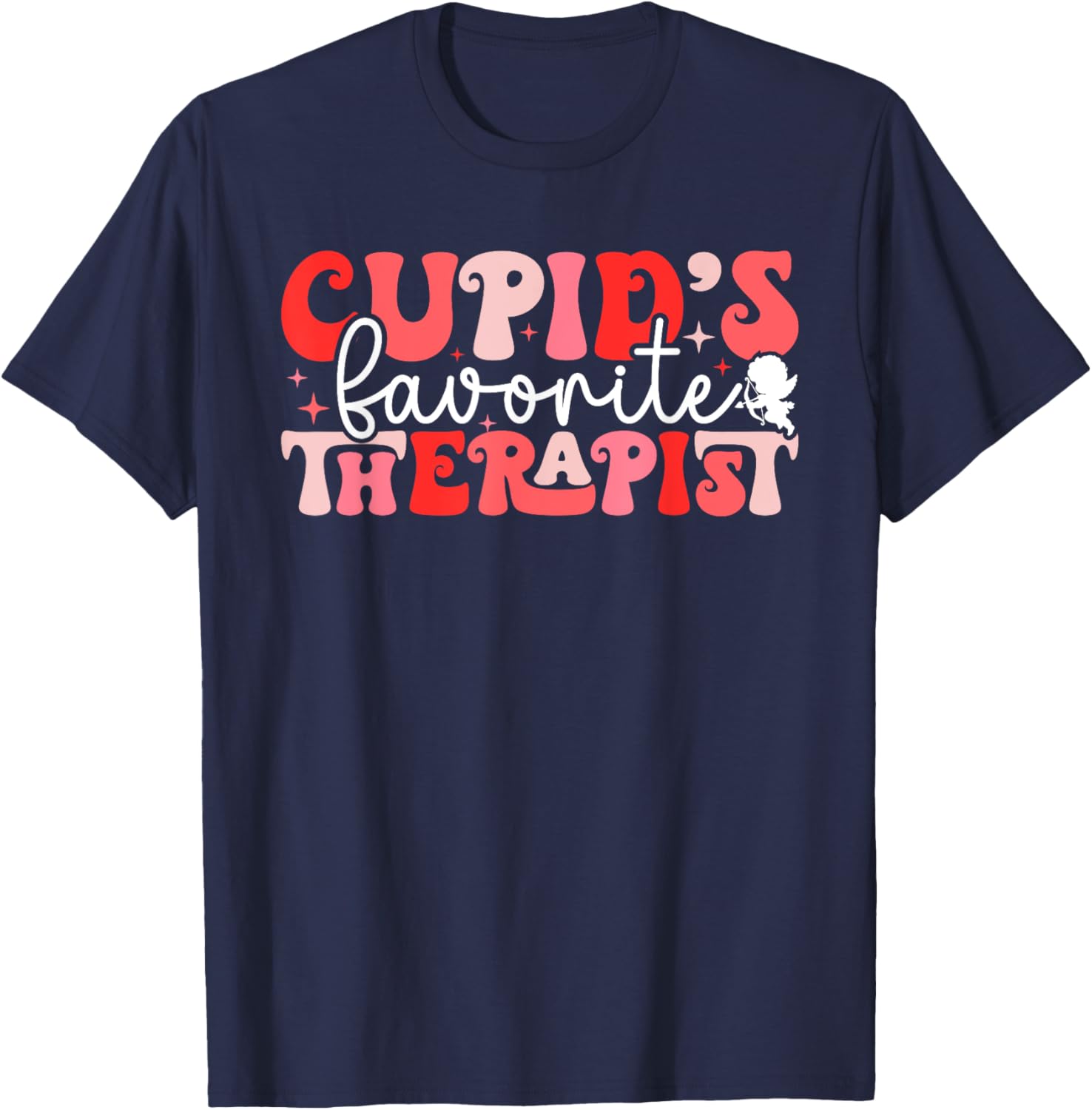 Cupid's Favorite Therapist Groovy Valentine's Day T-Shirt for Women - 4