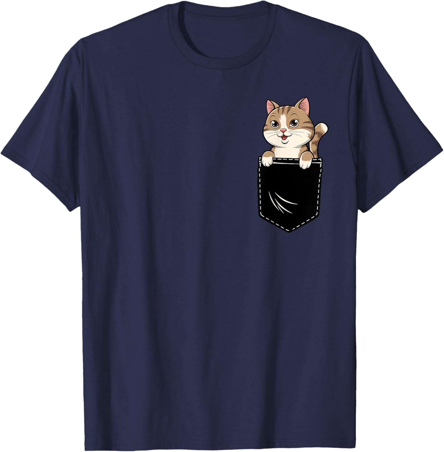 Cute Funny Cat Pocket T-Shirt for Men and Women - Adorable Animal Design - 13