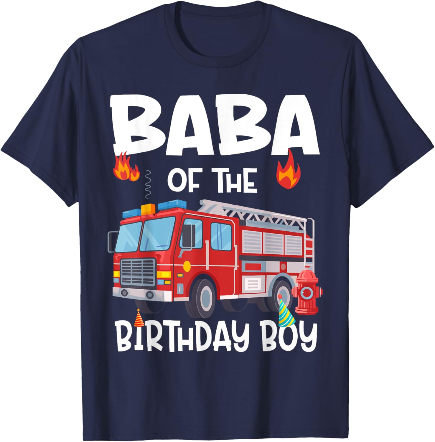Funny Baba of the Birthday Boy Fire Truck Dad T-Shirt for Celebrations - 12