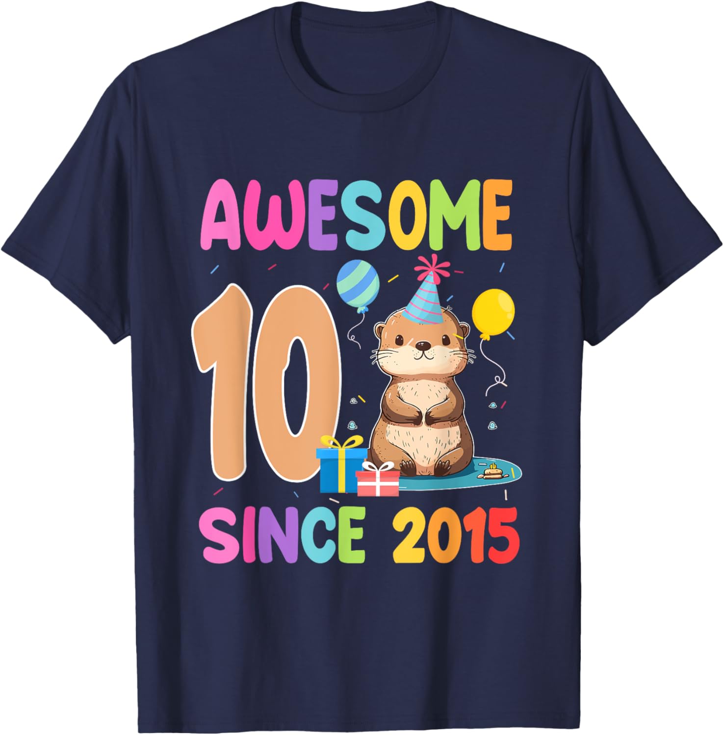 Cute Otter T-Shirt for 10th Birthday Celebration – Awesome Since 2015 - 12