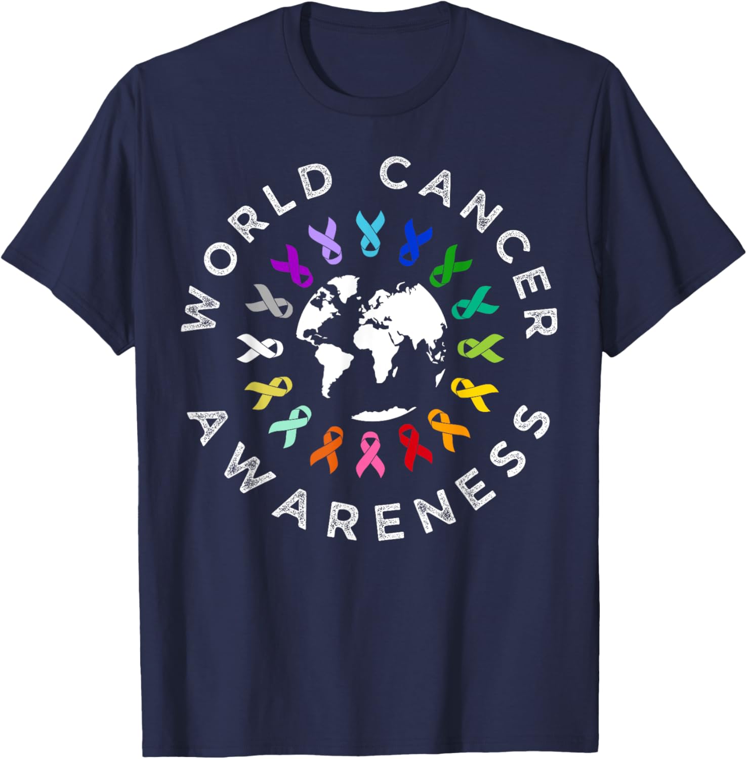 World Cancer Day Awareness Multi-Color Ribbon T-Shirt for Supporters - 14
