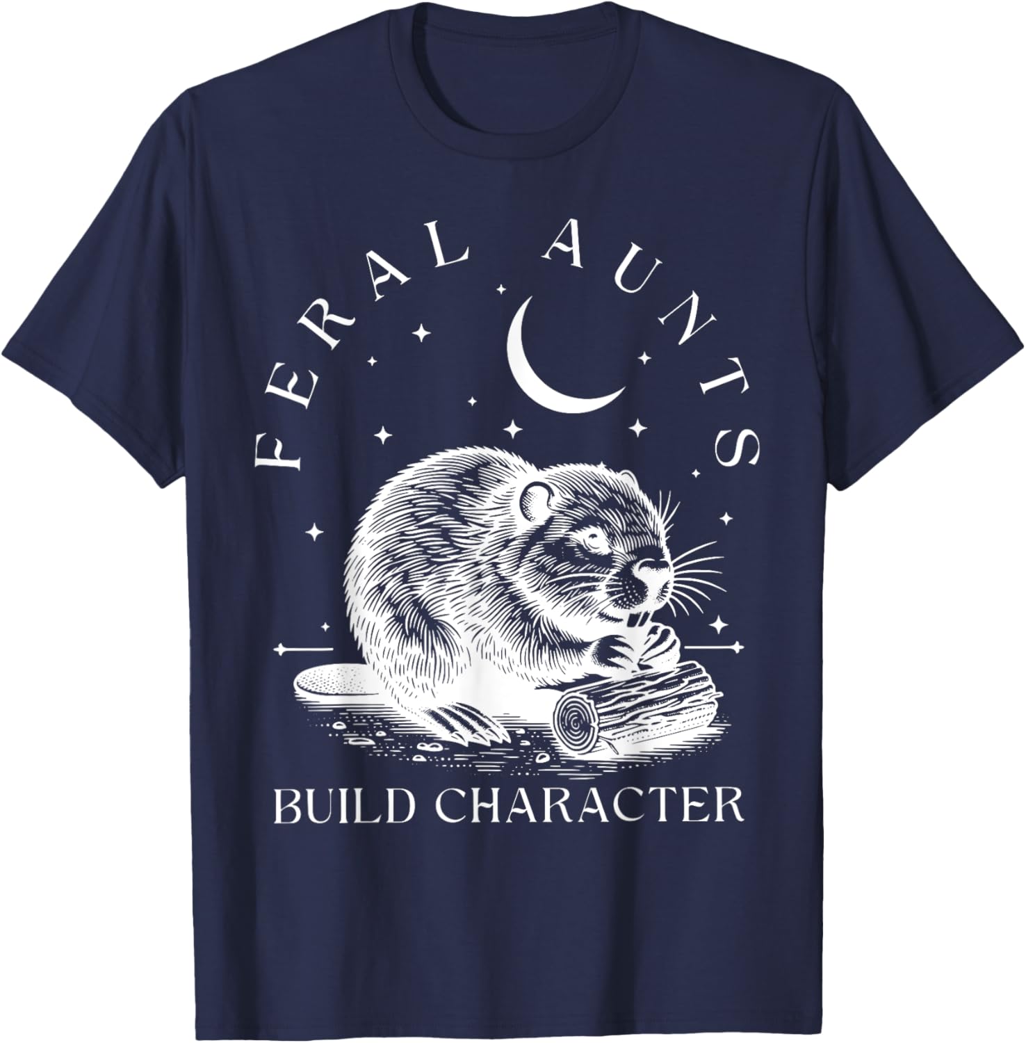 Funny Retro Aunt T-Shirt with Cute Beaver Design – Build Character Style - 1