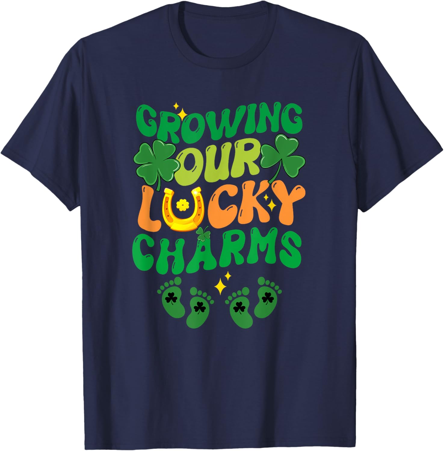 St Patrick's Day Pregnancy T-Shirt for Twin Moms with Lucky Charms Design - 11