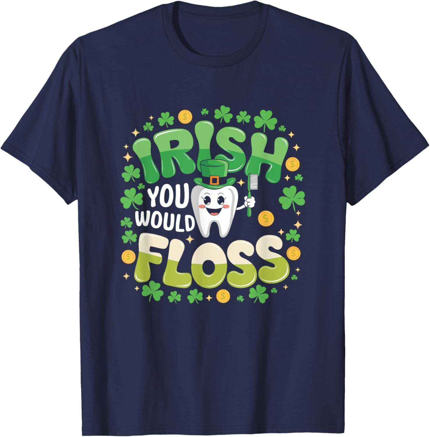 Retro Irish St Patrick's Day Flossing Dentist T-Shirt for Fun Celebrations - 8