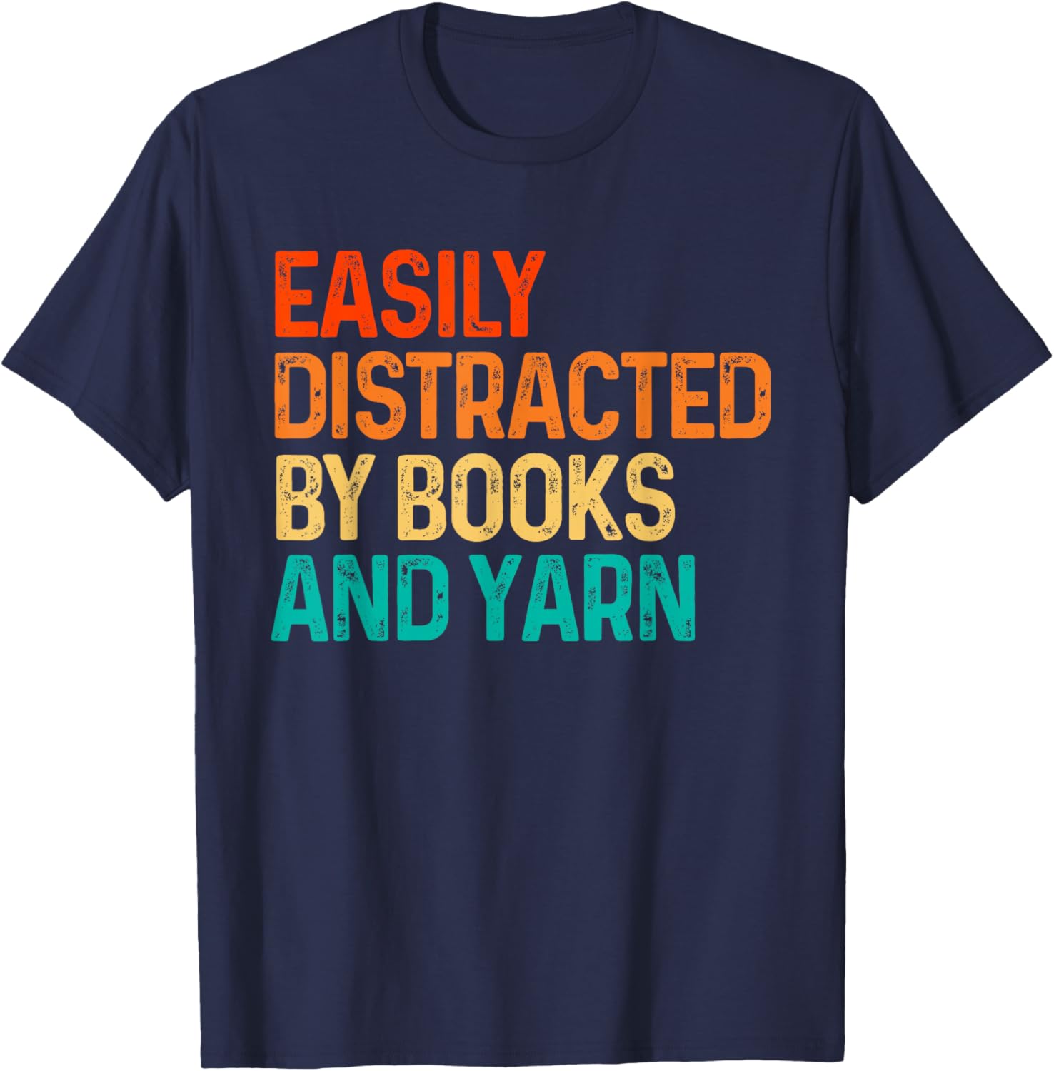 Easily Distracted By Books And Yarn Knitting Graphic T-Shirt for Book Lovers - 3