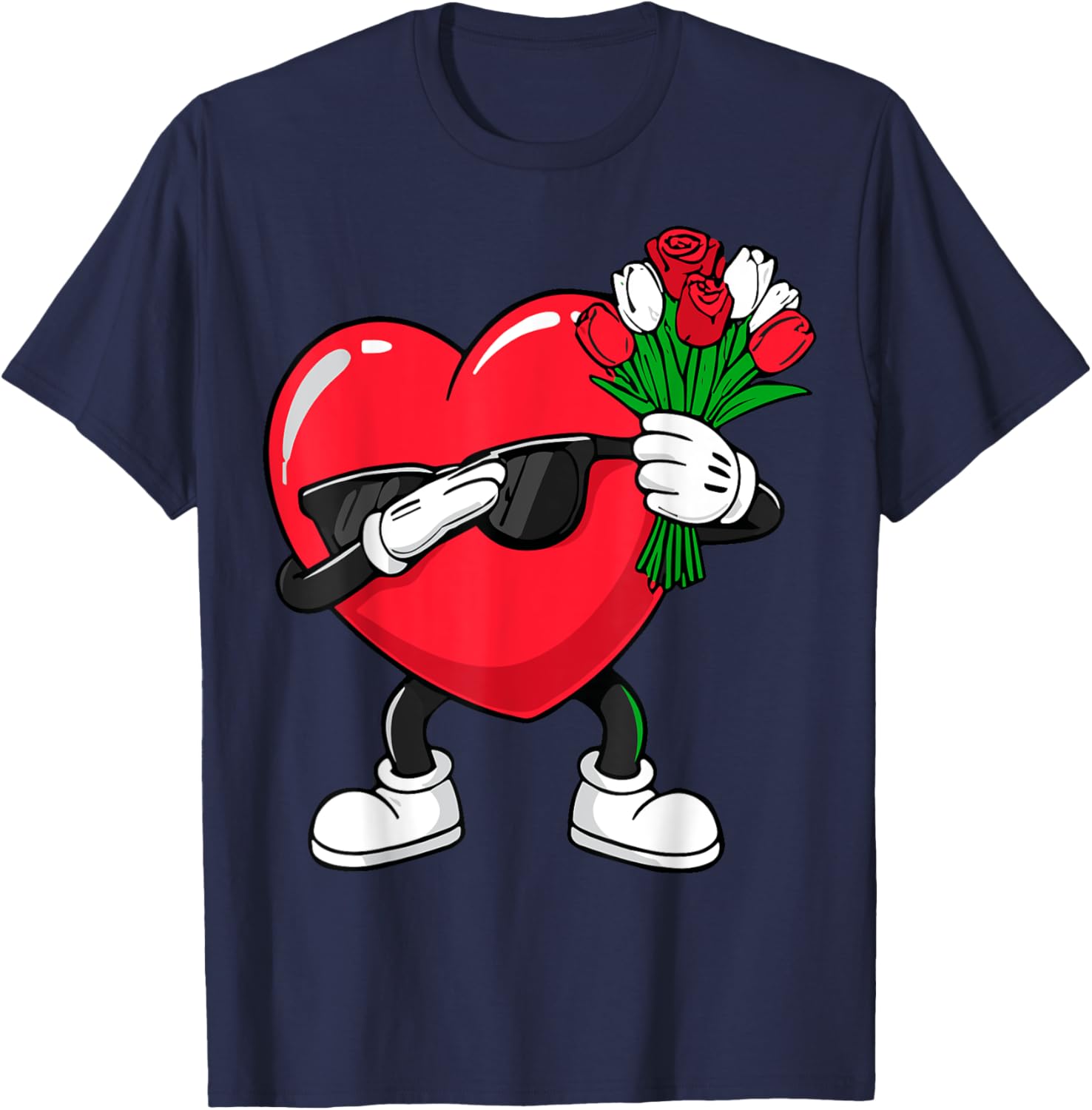 Dabbing Heart Flower Valentine's Day T-Shirt for Fun Loving Hearts - 5