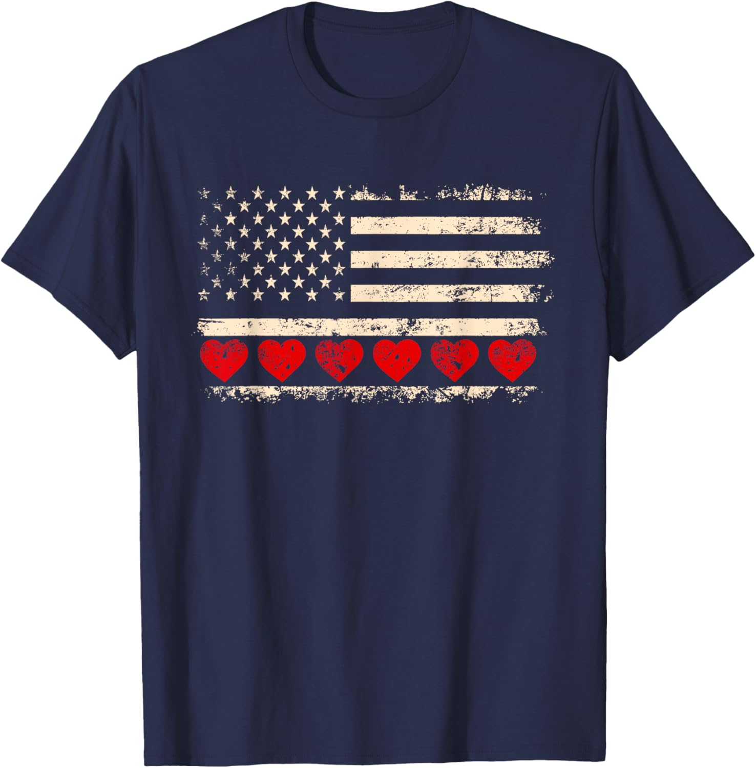 Vintage Valentine's Day American Flag Hearts T-Shirt for Patriotic Lovers - 9