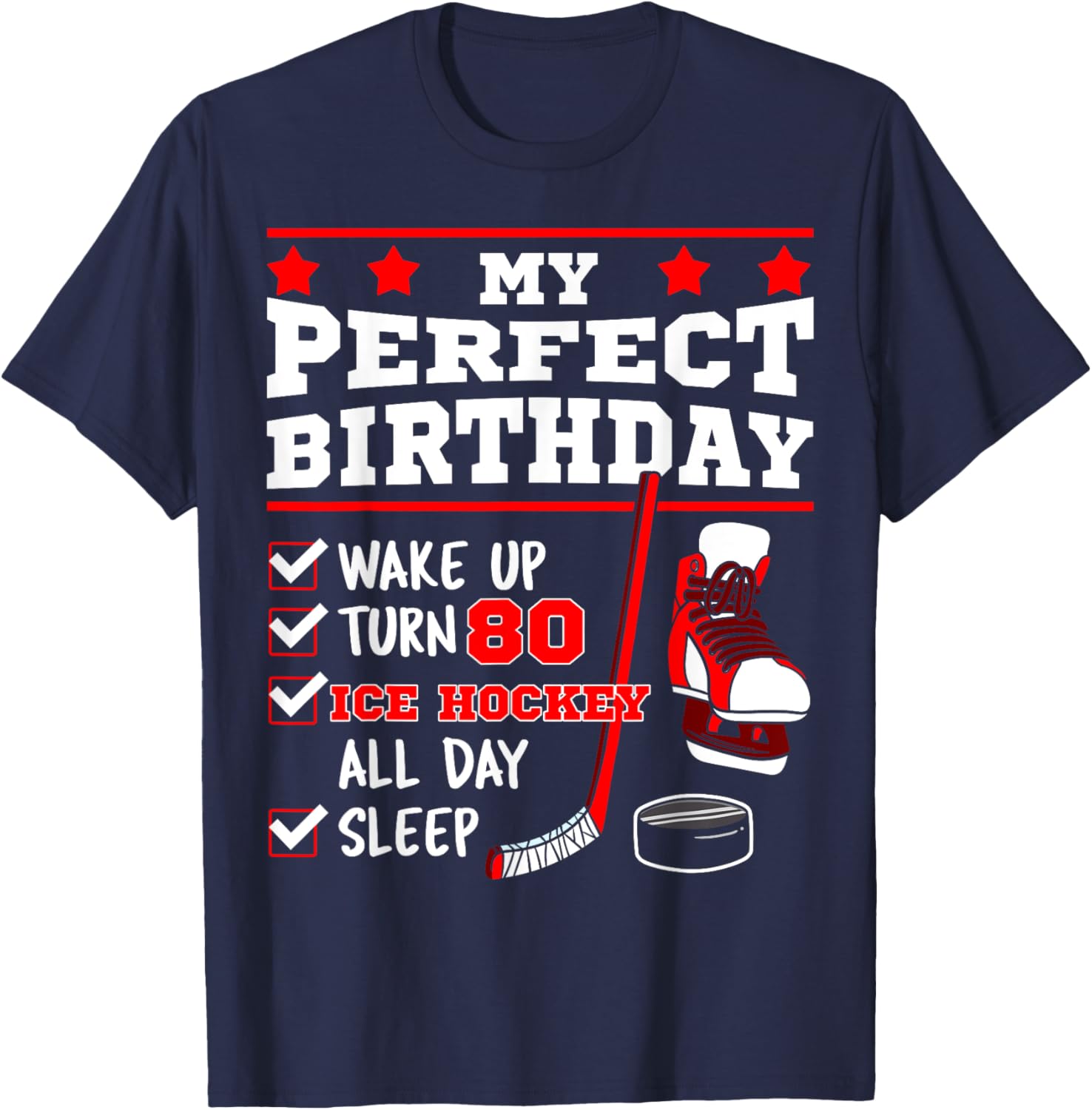 Ice Hockey 80th Birthday Party Puck T-Shirt for Sports Fans - 13