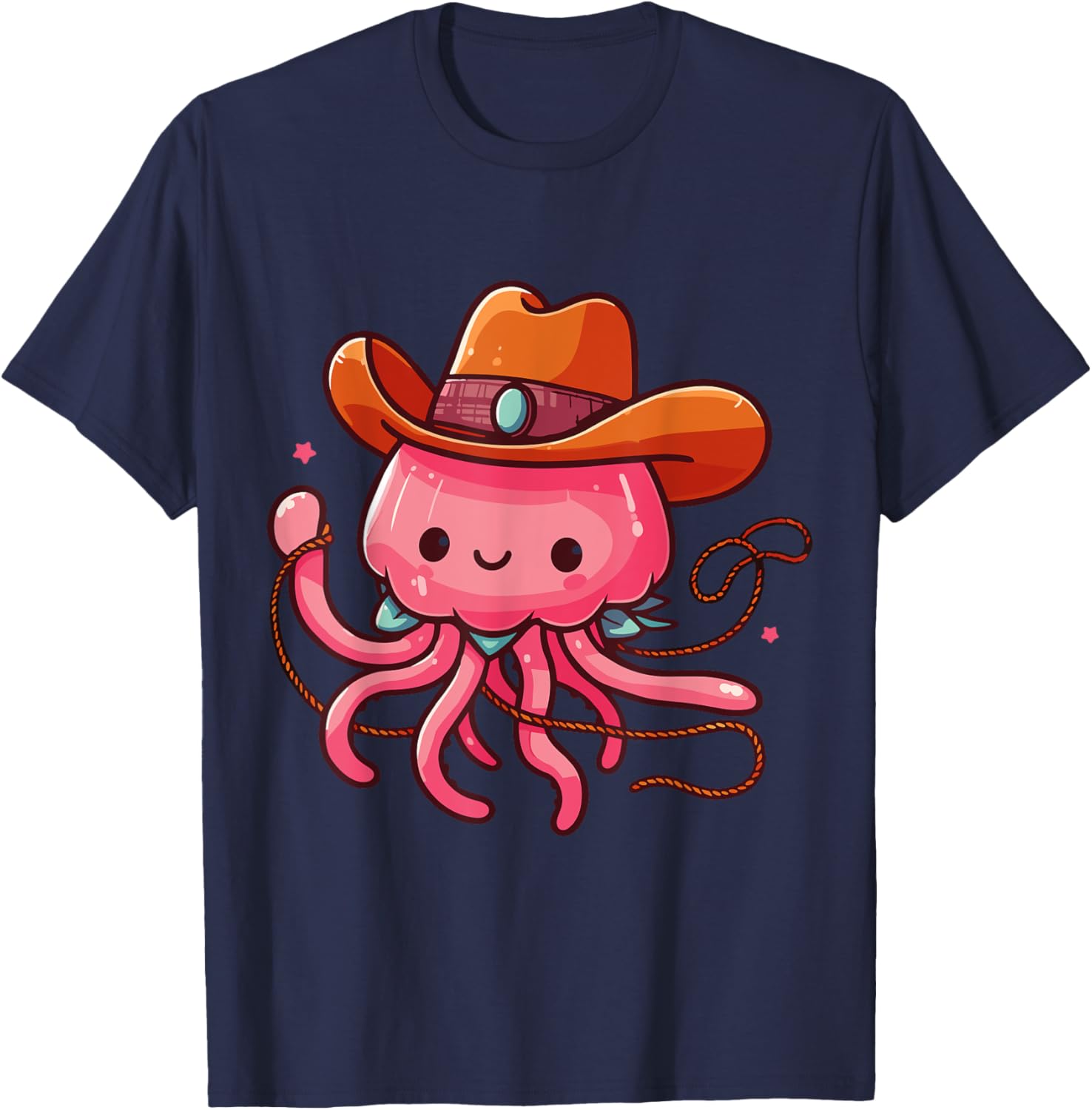Western Rodeo Cowboy Hat and Jellyfish Texas Animals T-Shirt for Men - 3