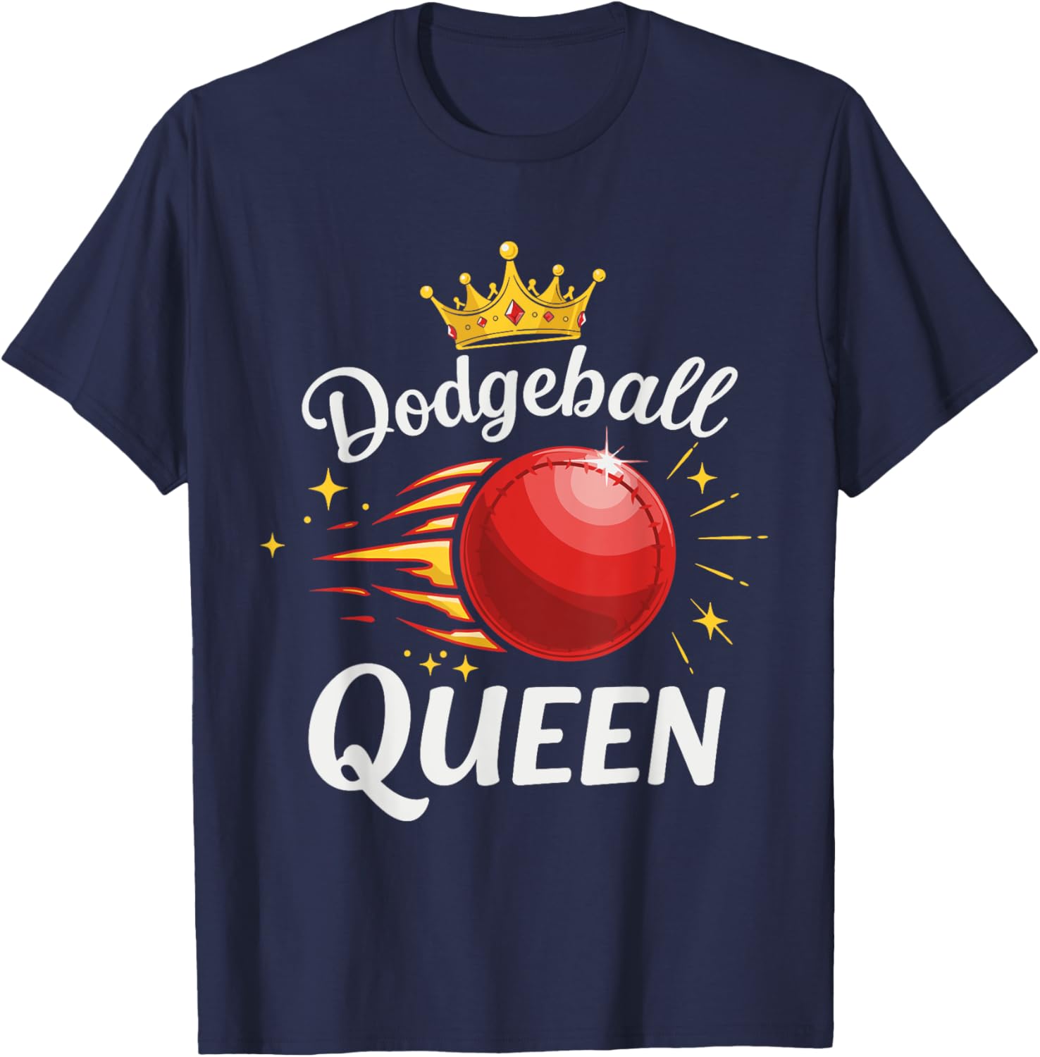 Dodgeball Queen T-Shirt with Crown and Red Ball Graphic Design - 15
